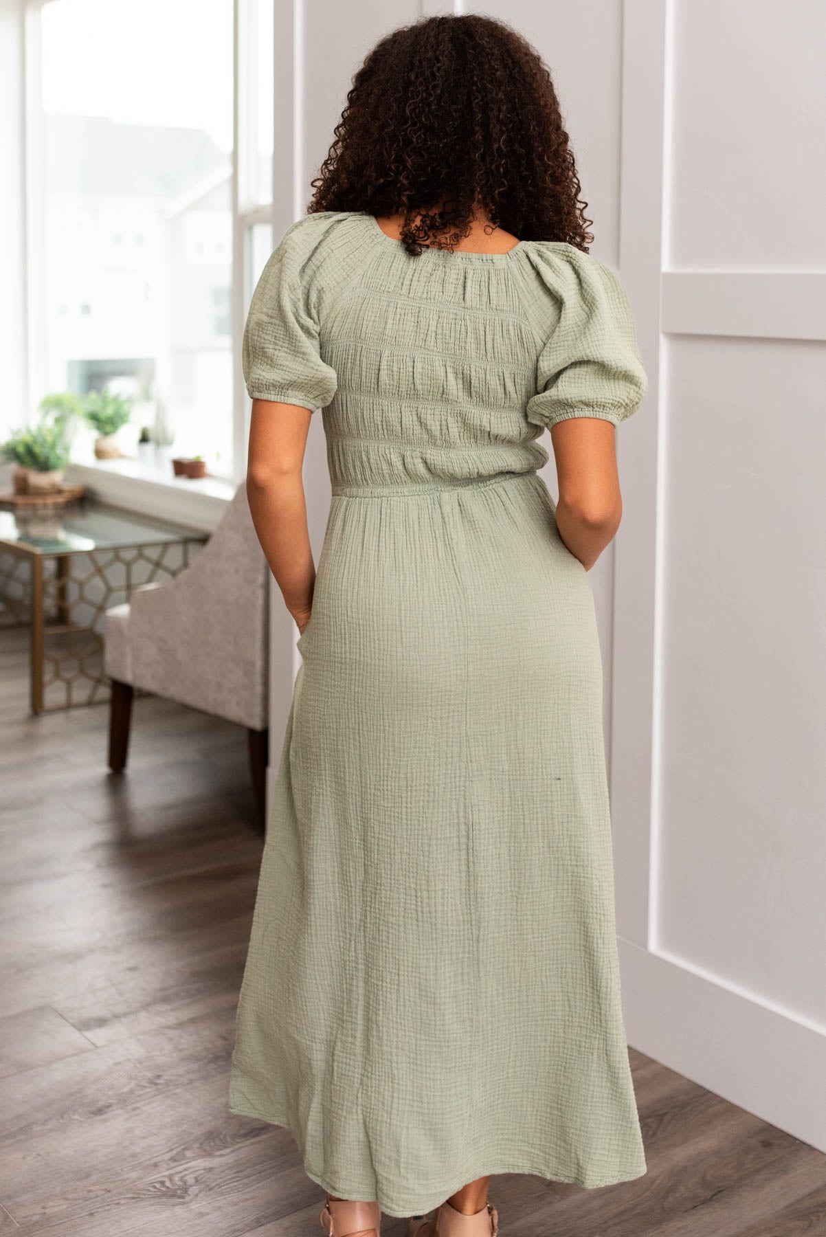 Aria Sage Smocked Dress