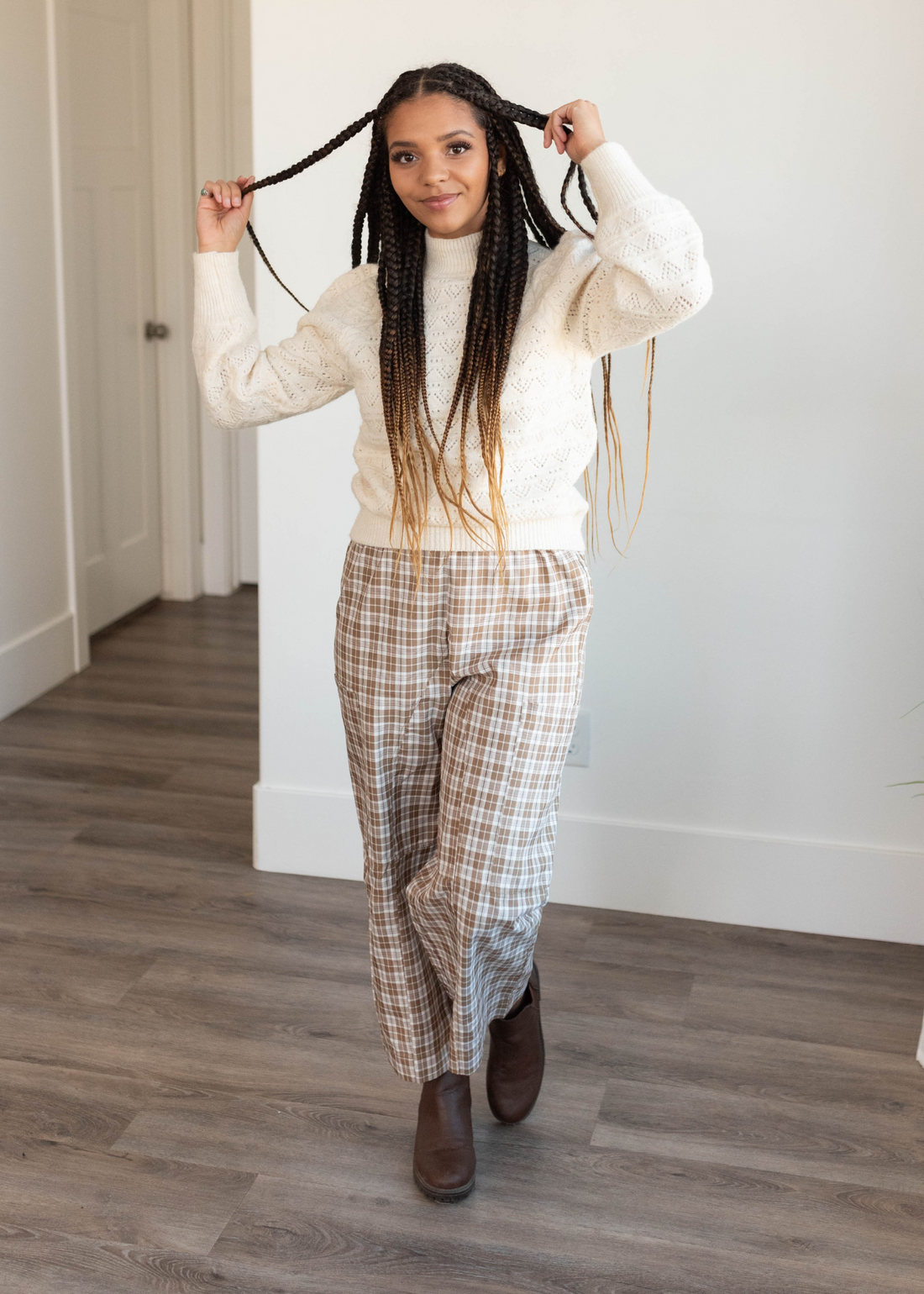 Ariana Coffee Plaid Pants