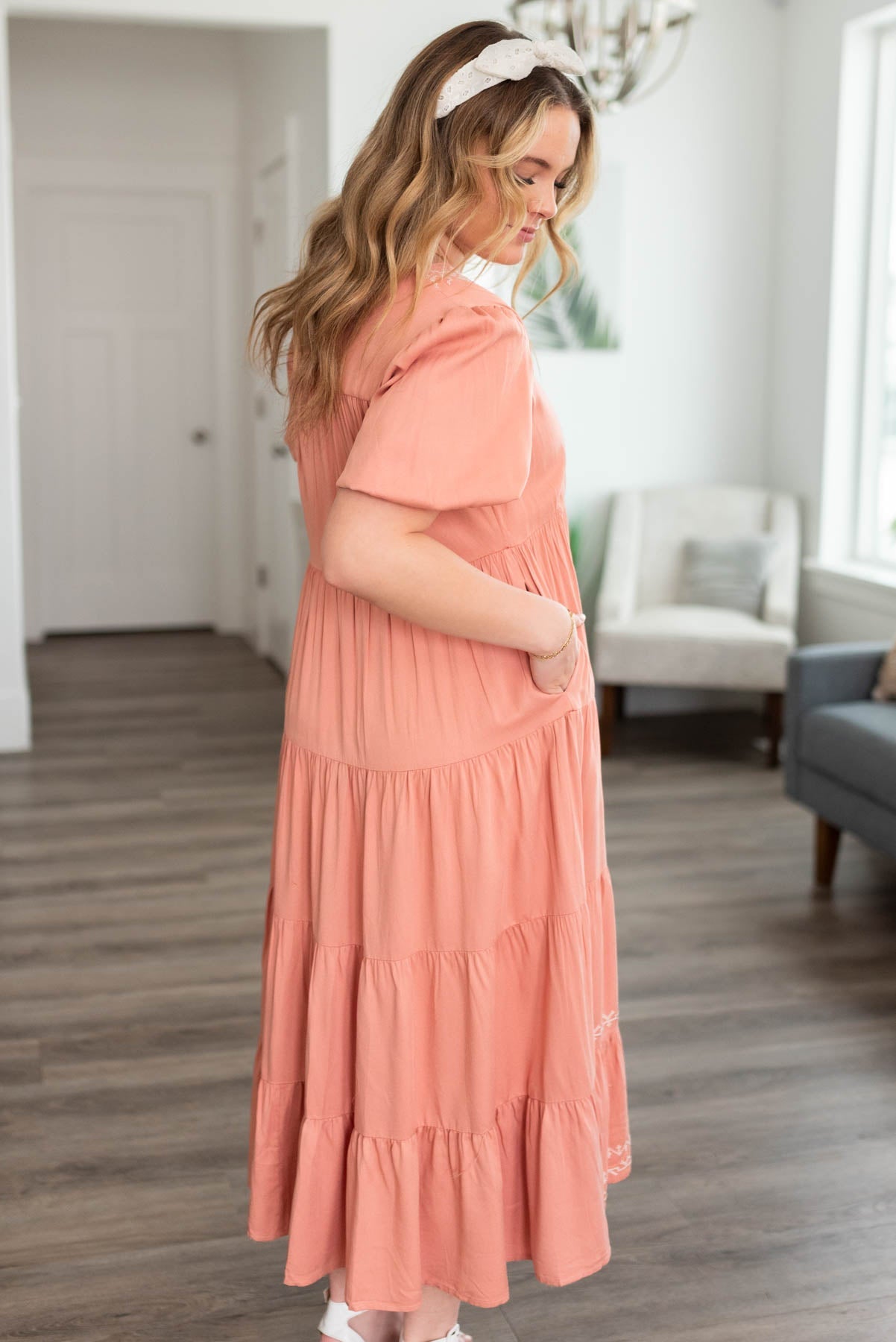 Ariana Dusty Pink Embroidered Tiered Dress