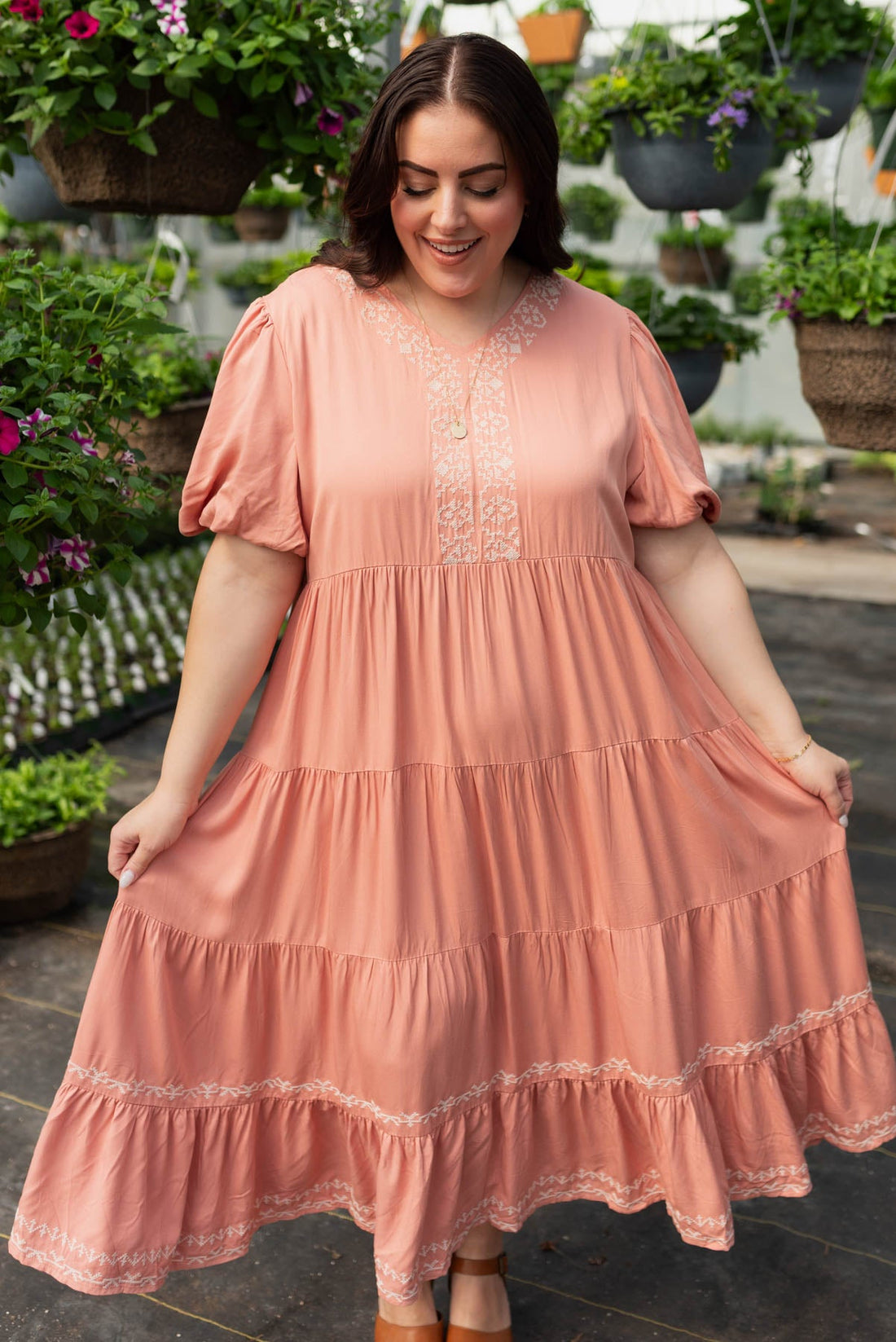 Ariana Dusty Pink Embroidered Tiered Dress