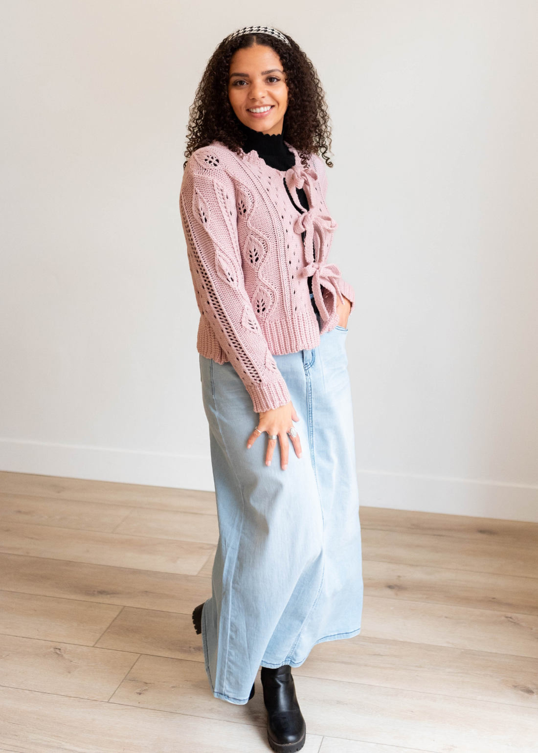 Arianna Pink Open Tie Cardigan