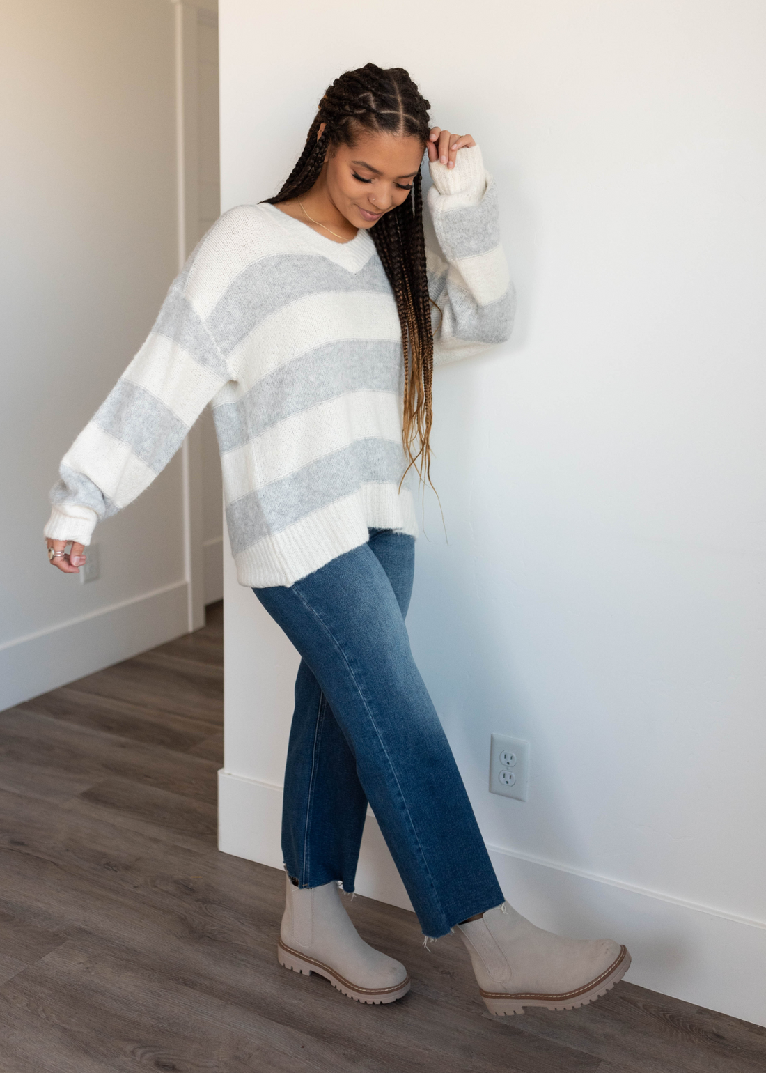 Arie Grey Stripe Sweater