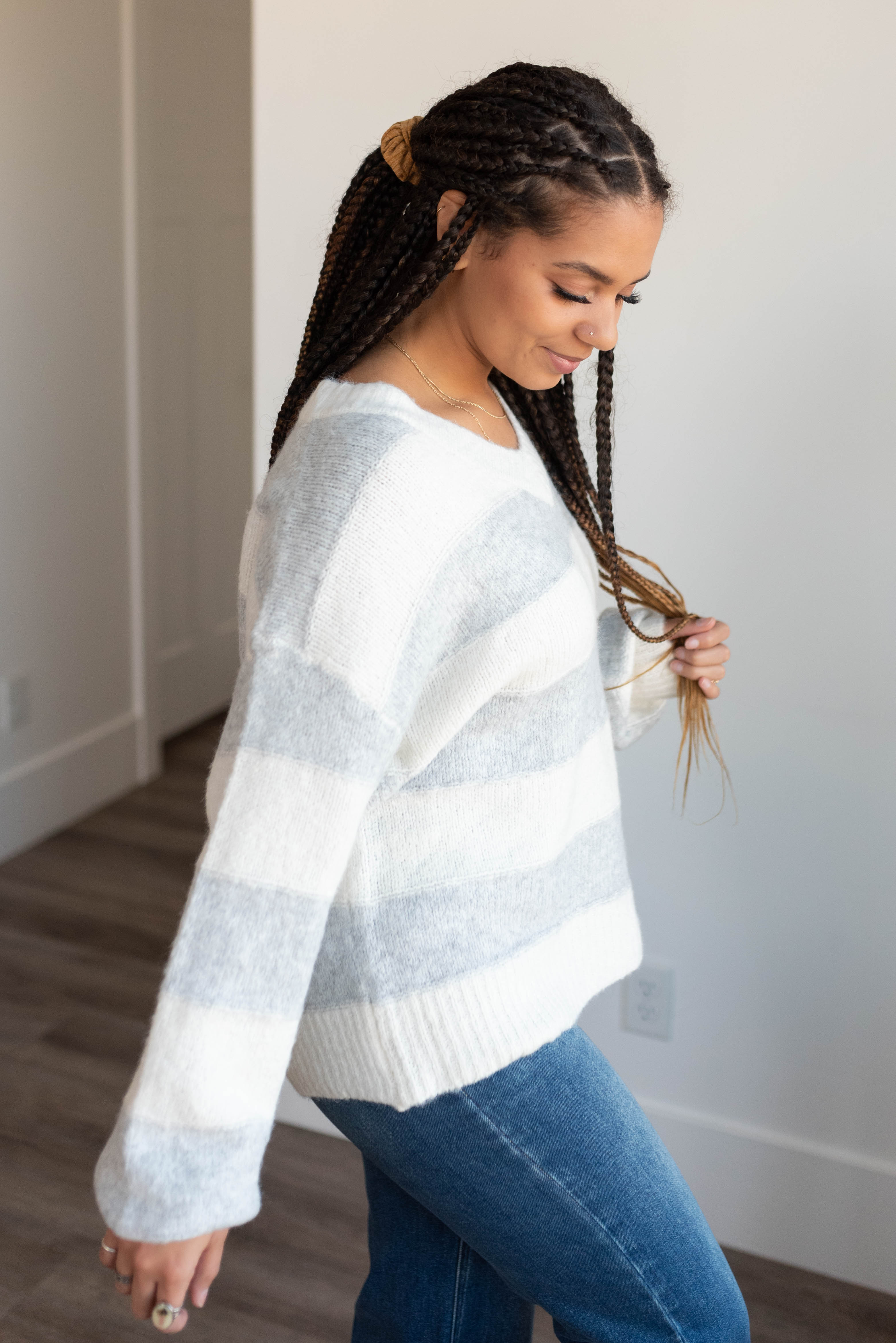 Arie Grey Stripe Sweater