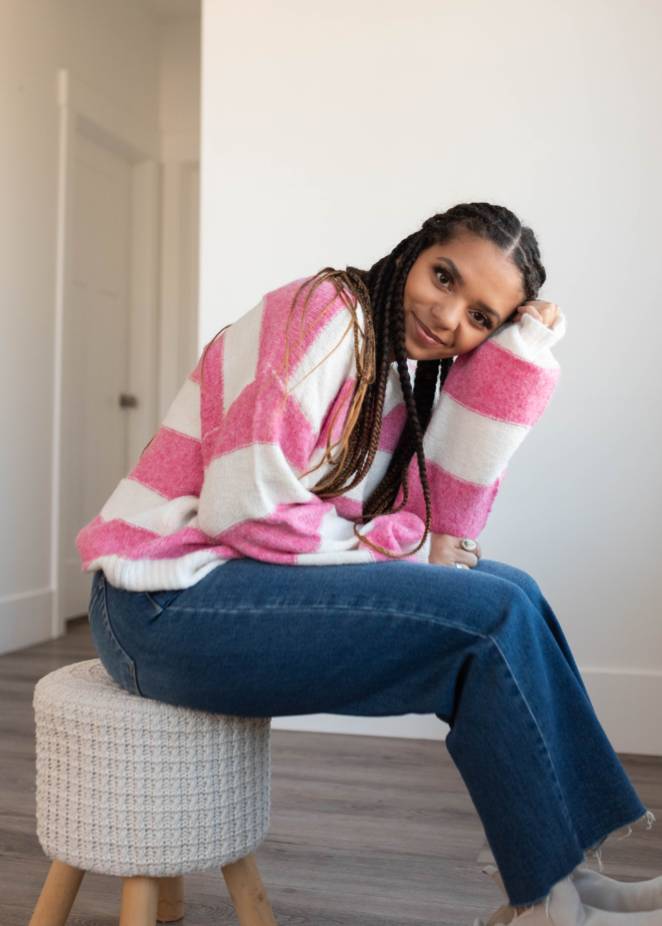 Arie Pink Stripe Sweater