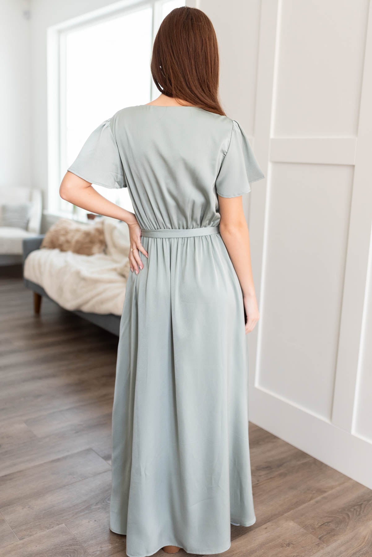 Asha Sage Satin Dress