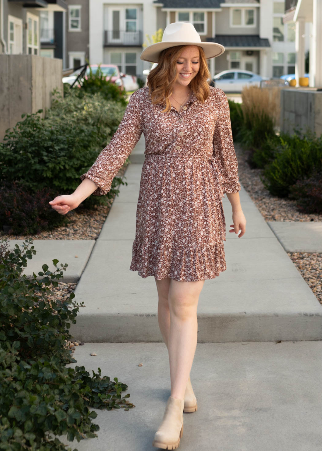 Aspen Brown Floral Dress