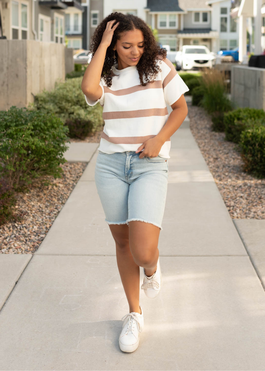 Aspen Khaki Stripe Knit Top