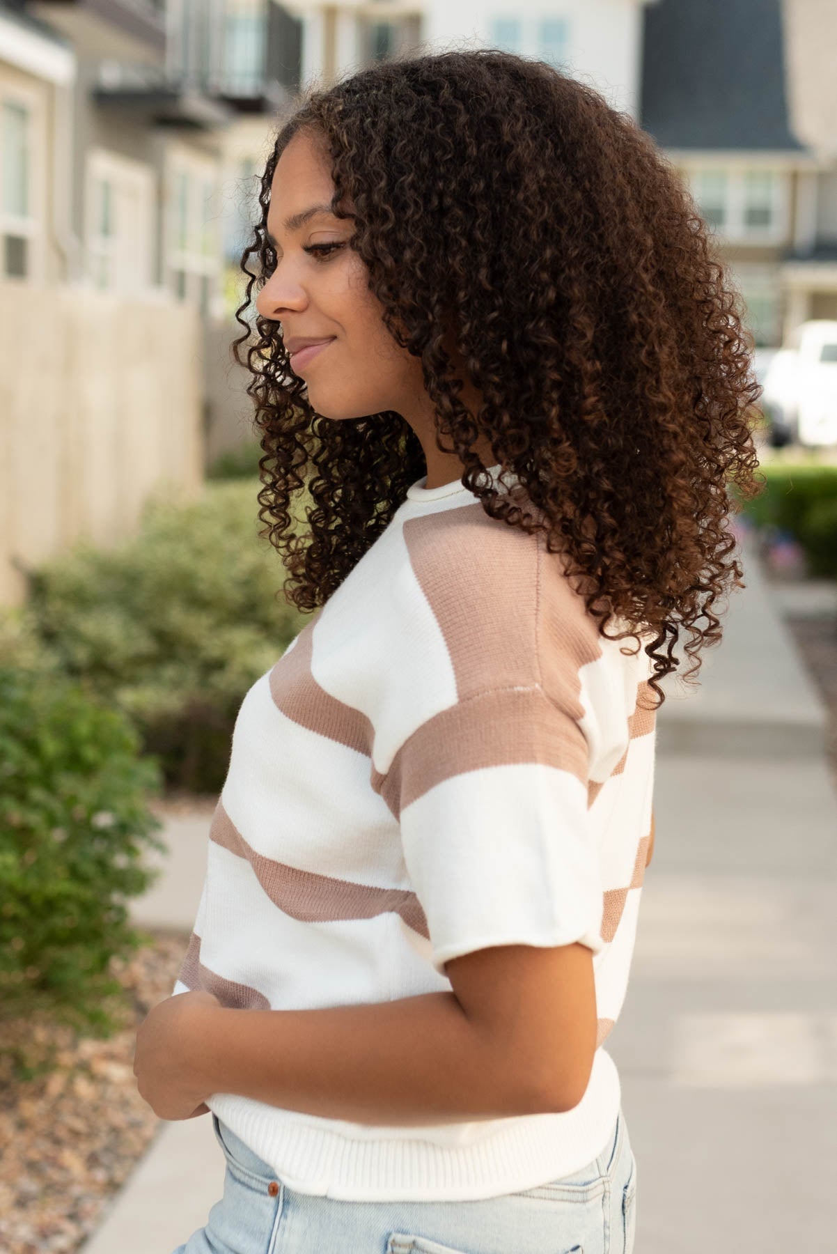 Aspen Khaki Stripe Knit Top