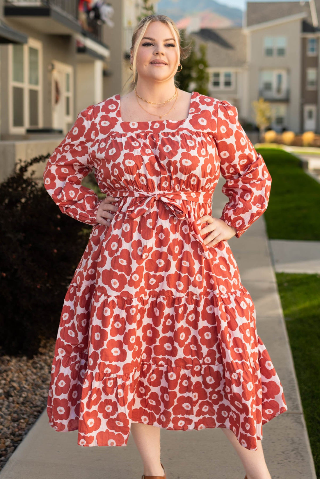 Aubrey Brick Floral Dress