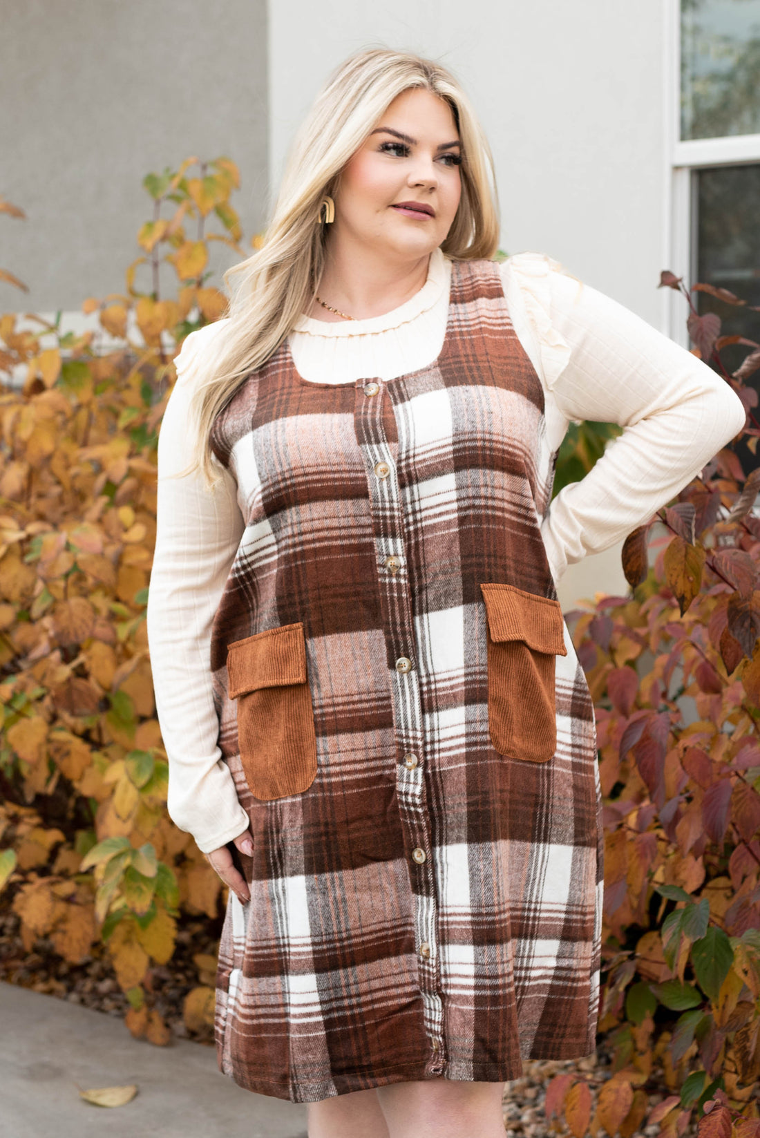 Aubriella Brown Flannel Jumper Dress