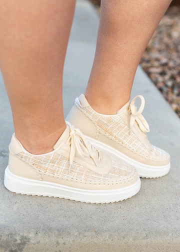 Audra Beige Tweed Sneakers