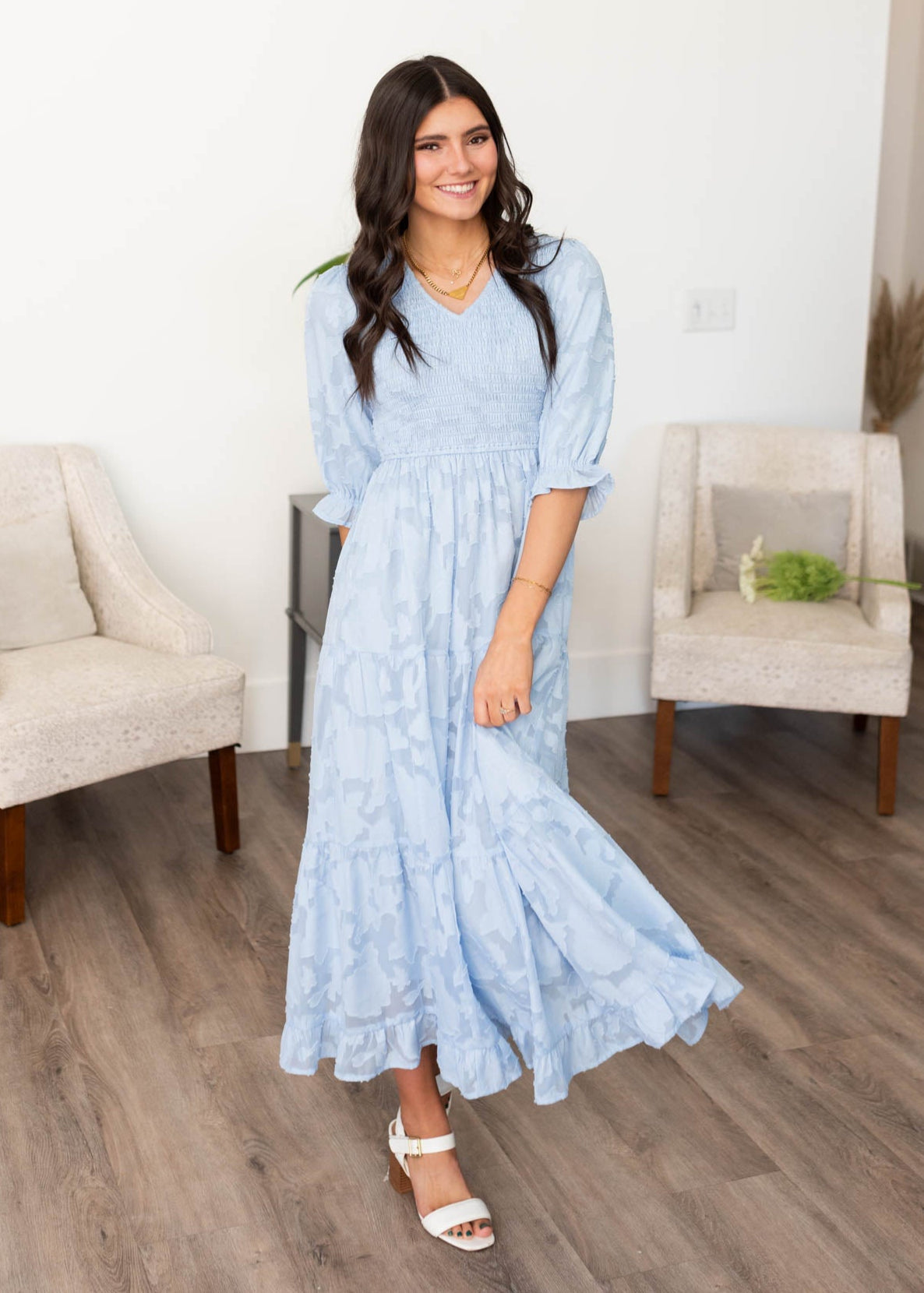 Audra Blue Floral Tiered Dress