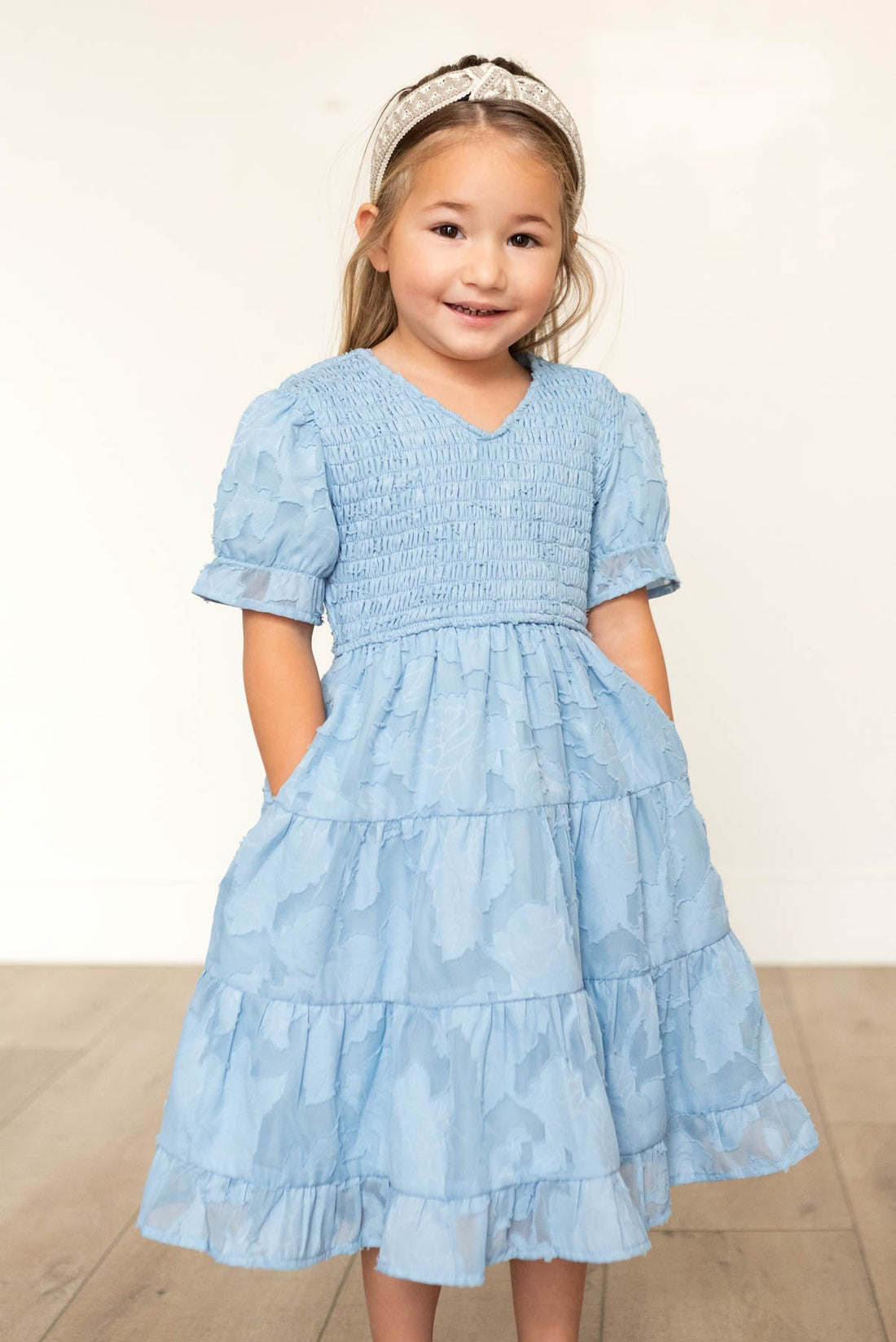 Audra Blue Floral Tiered Little Girl Dress