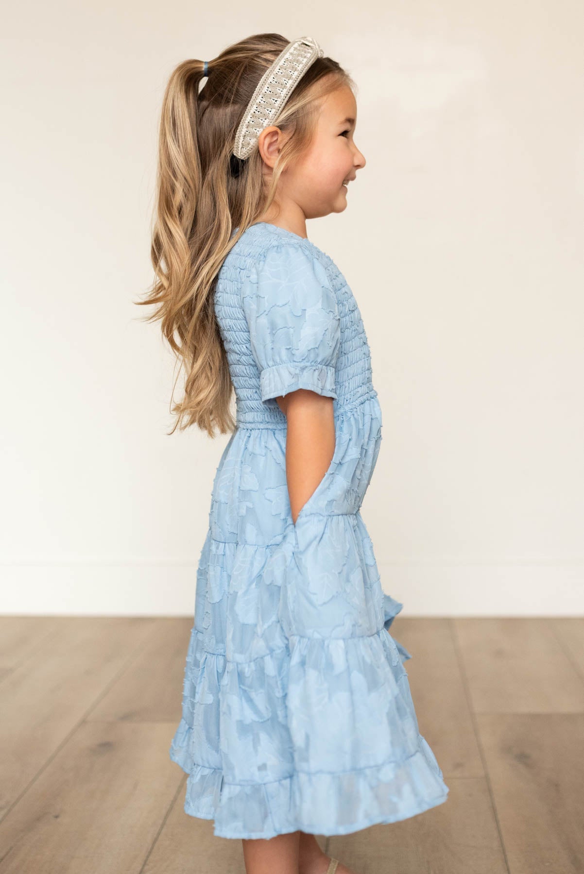 Audra Blue Floral Tiered Little Girl Dress