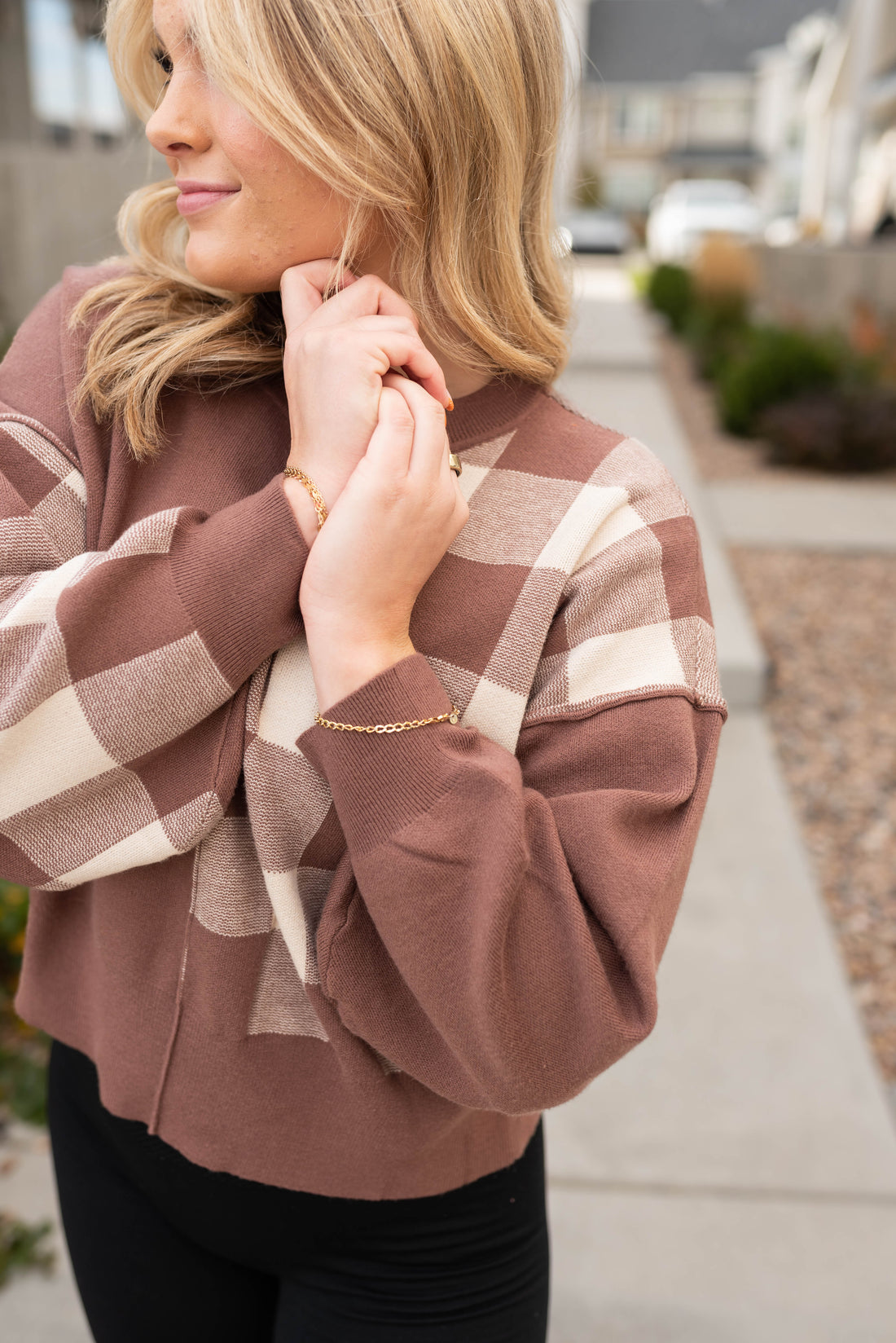 Audri Mocha Checkered Sweater