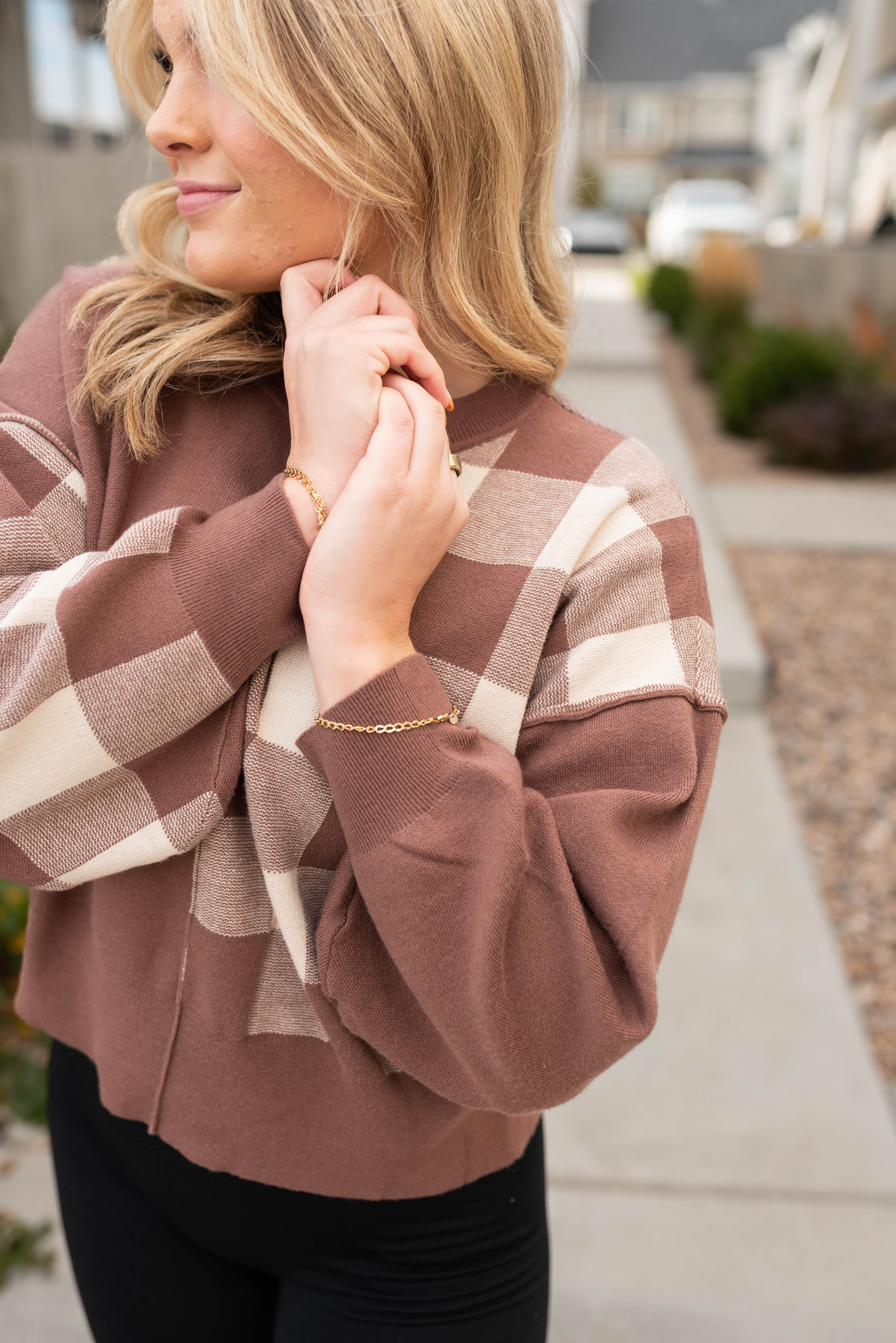 Audri Mocha Checkered Sweater