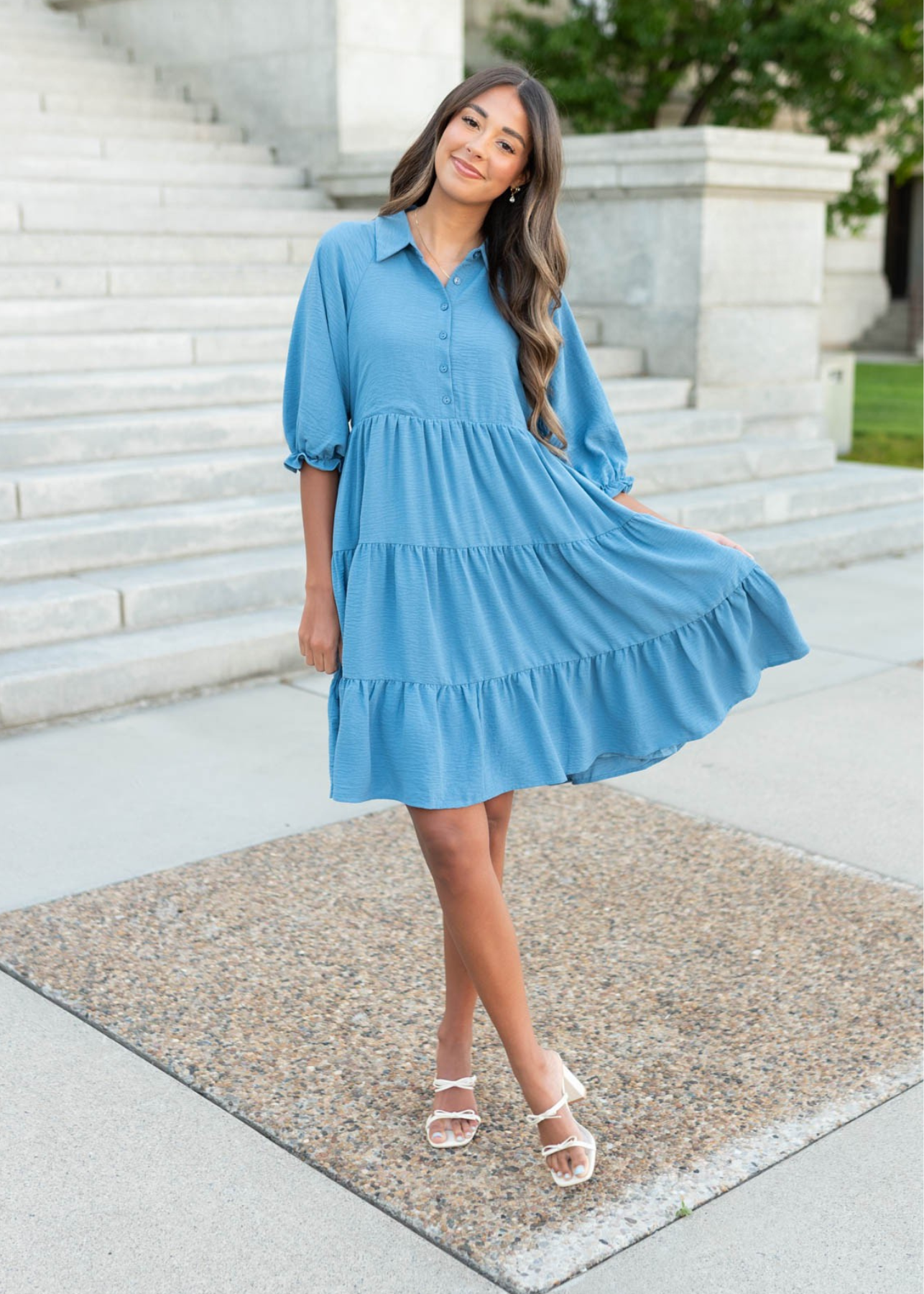 Ava Blue Tiered Dress