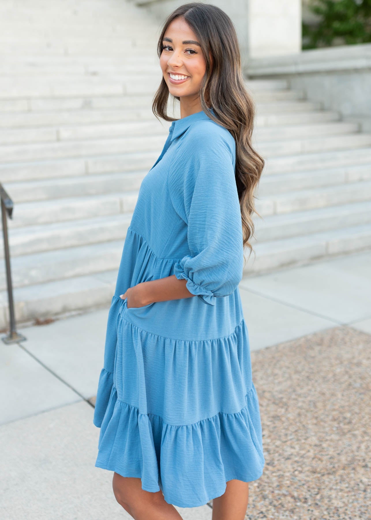 Ava Blue Tiered Dress