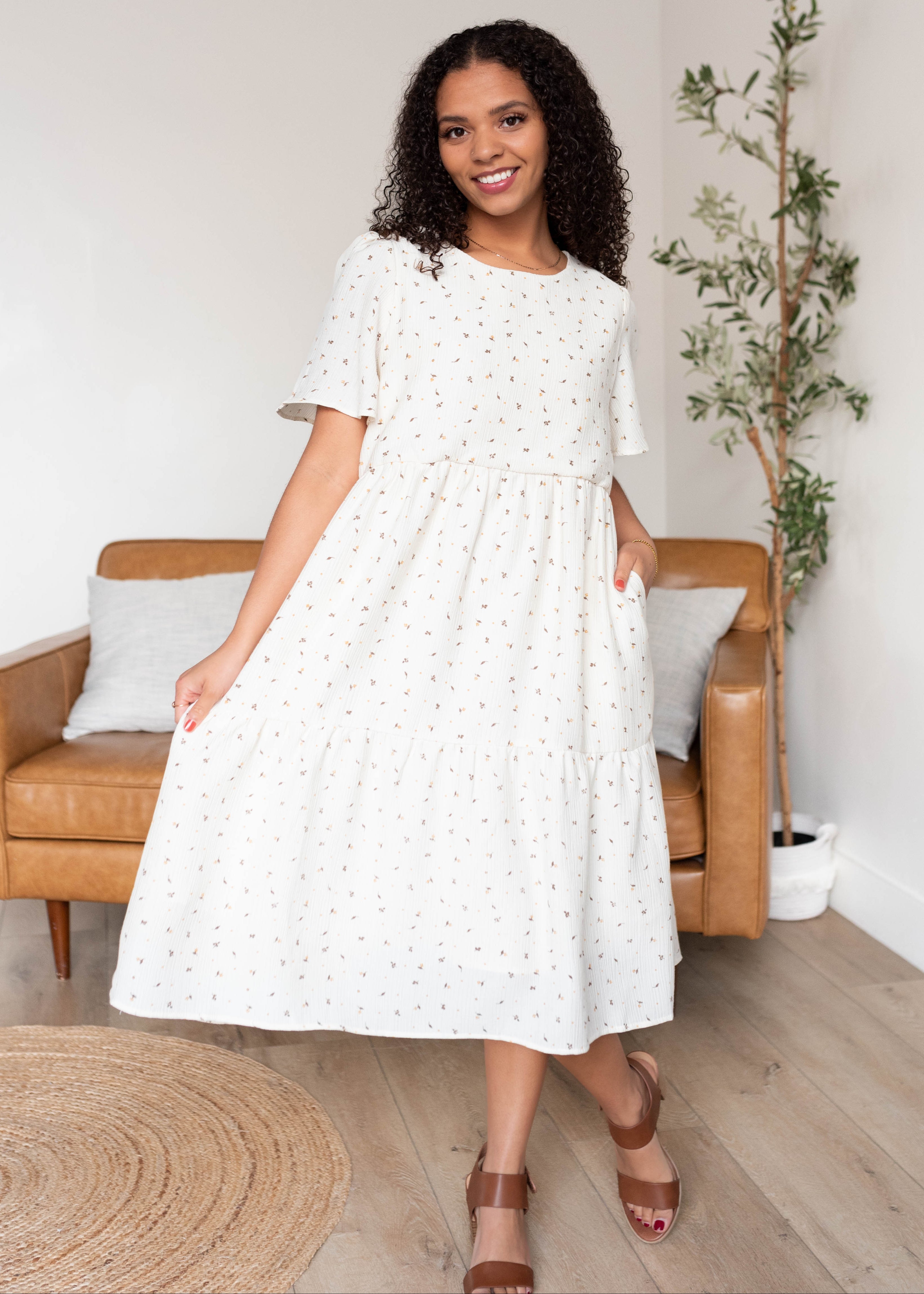 Avalie Ivory Print Tiered Dress