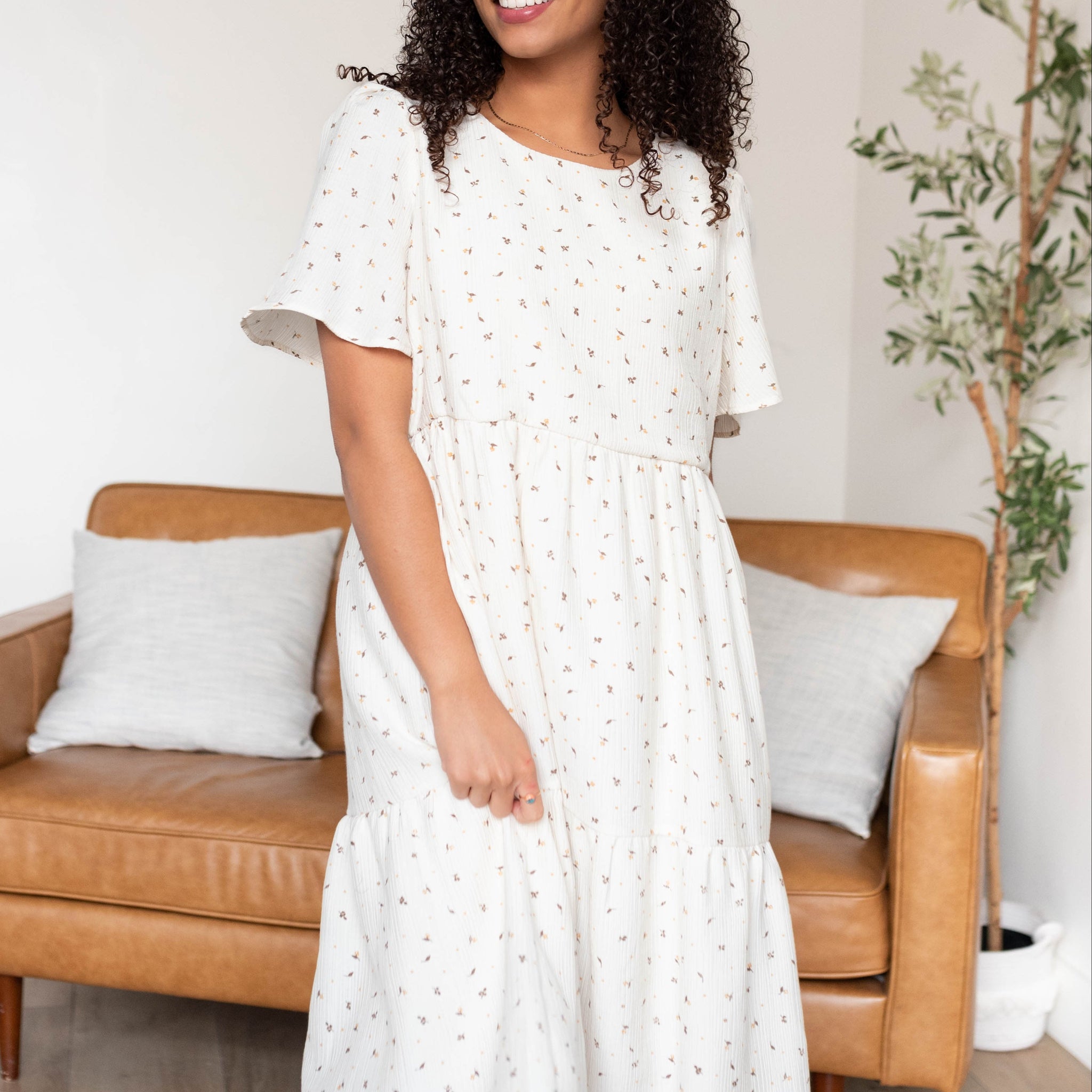 Avalie Ivory Print Tiered Dress