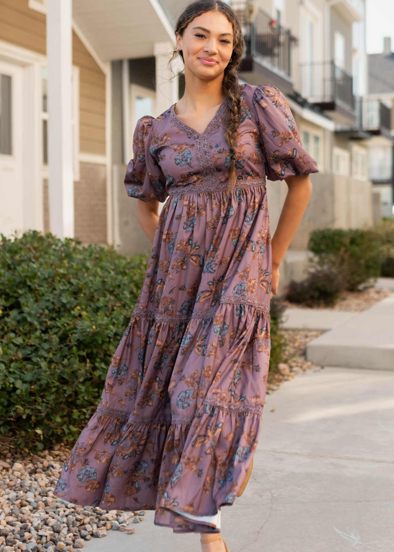 Avalon Plum Floral Tiered Dress