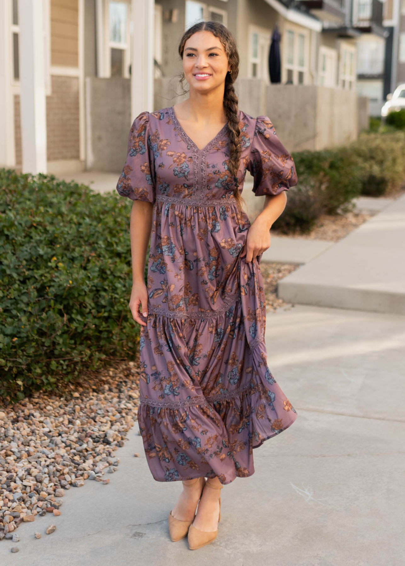 Avalon Plum Floral Tiered Dress