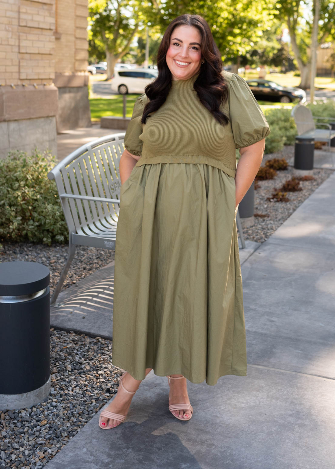 Avery Olive Knit Bodice Dress