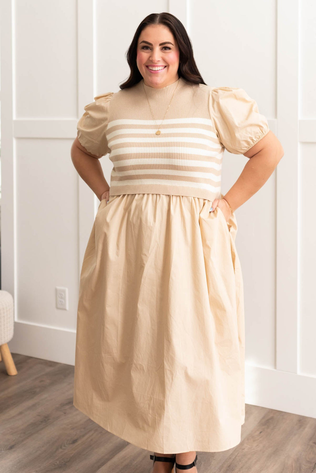 Avery Sand Stripe Knit Dress