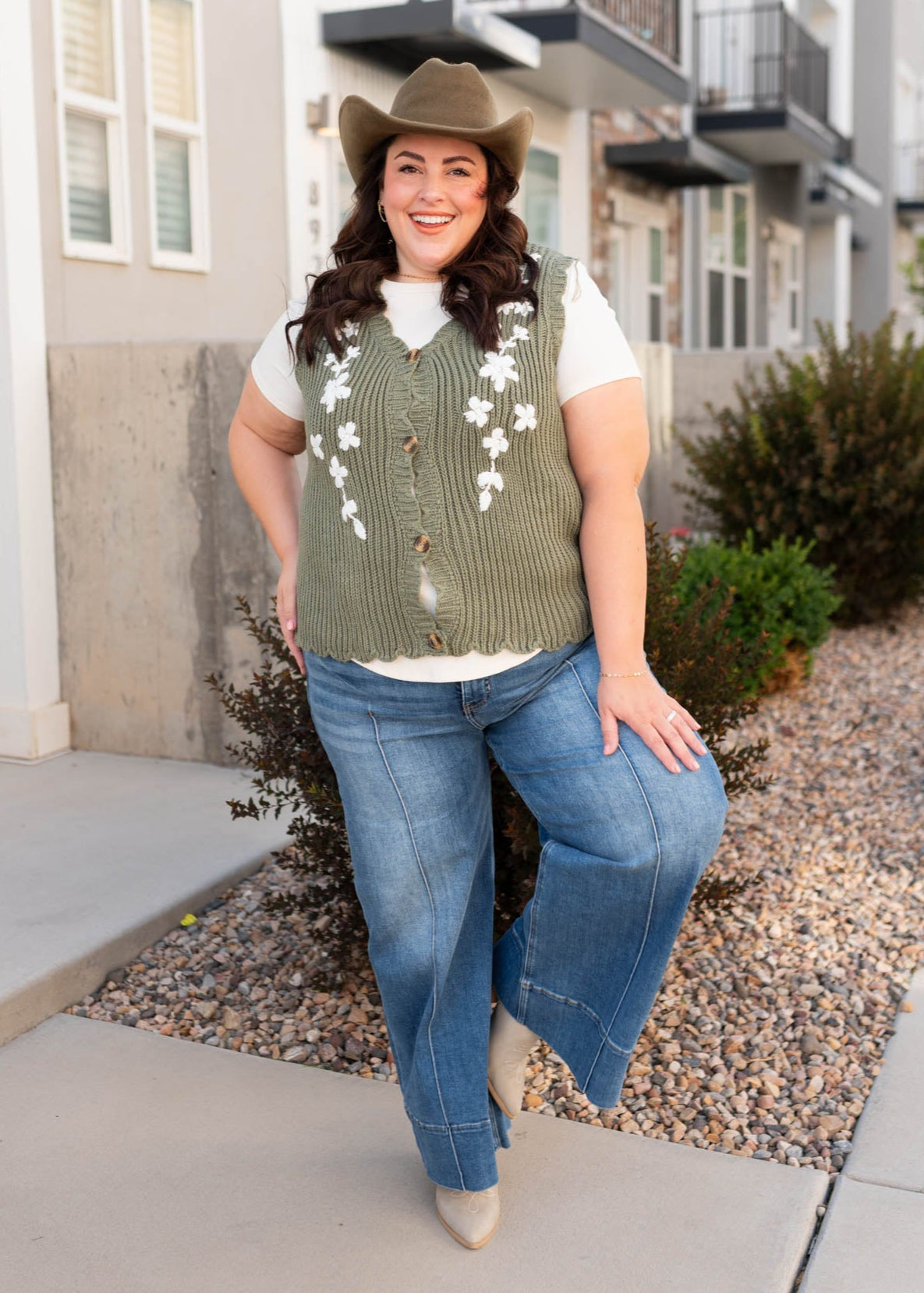 Azalea Olive Floral Sweater Vest