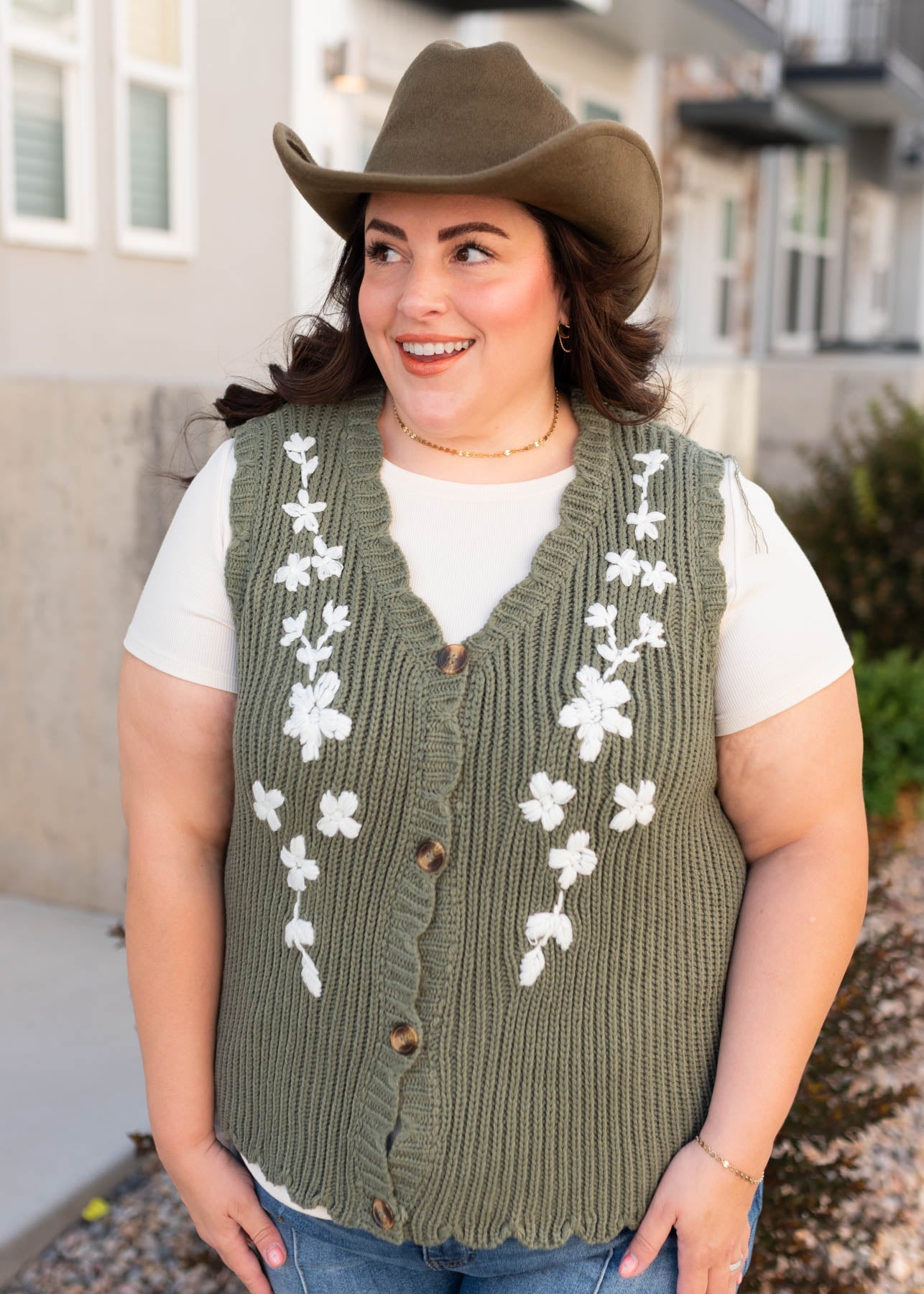 Azalea Olive Floral Sweater Vest