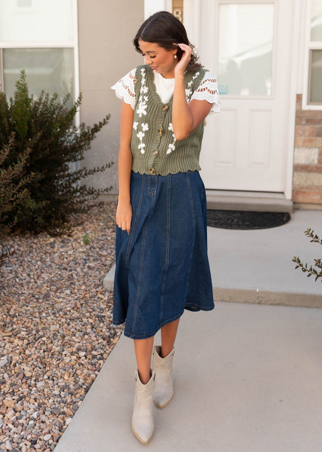 Azalea Olive Floral Sweater Vest