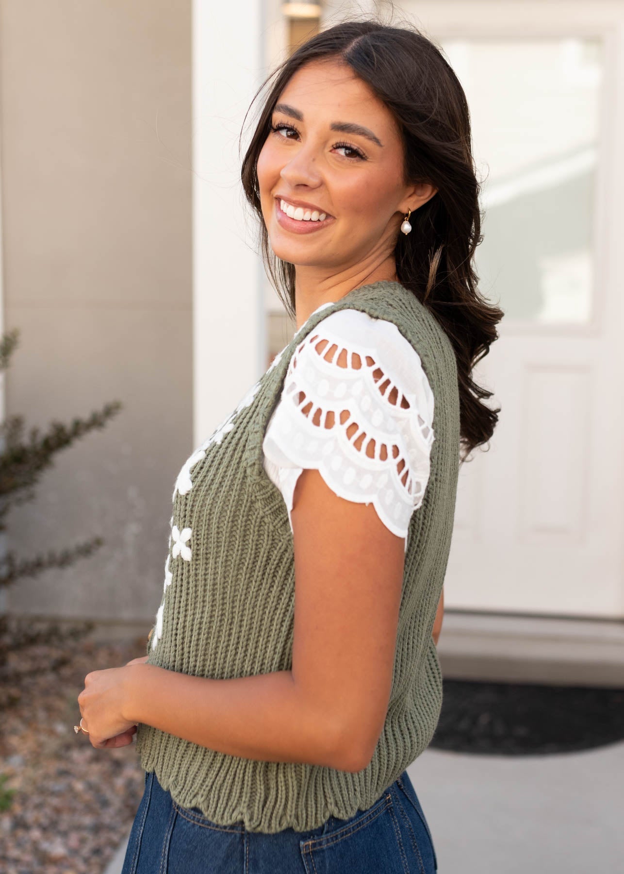Azalea Olive Floral Sweater Vest