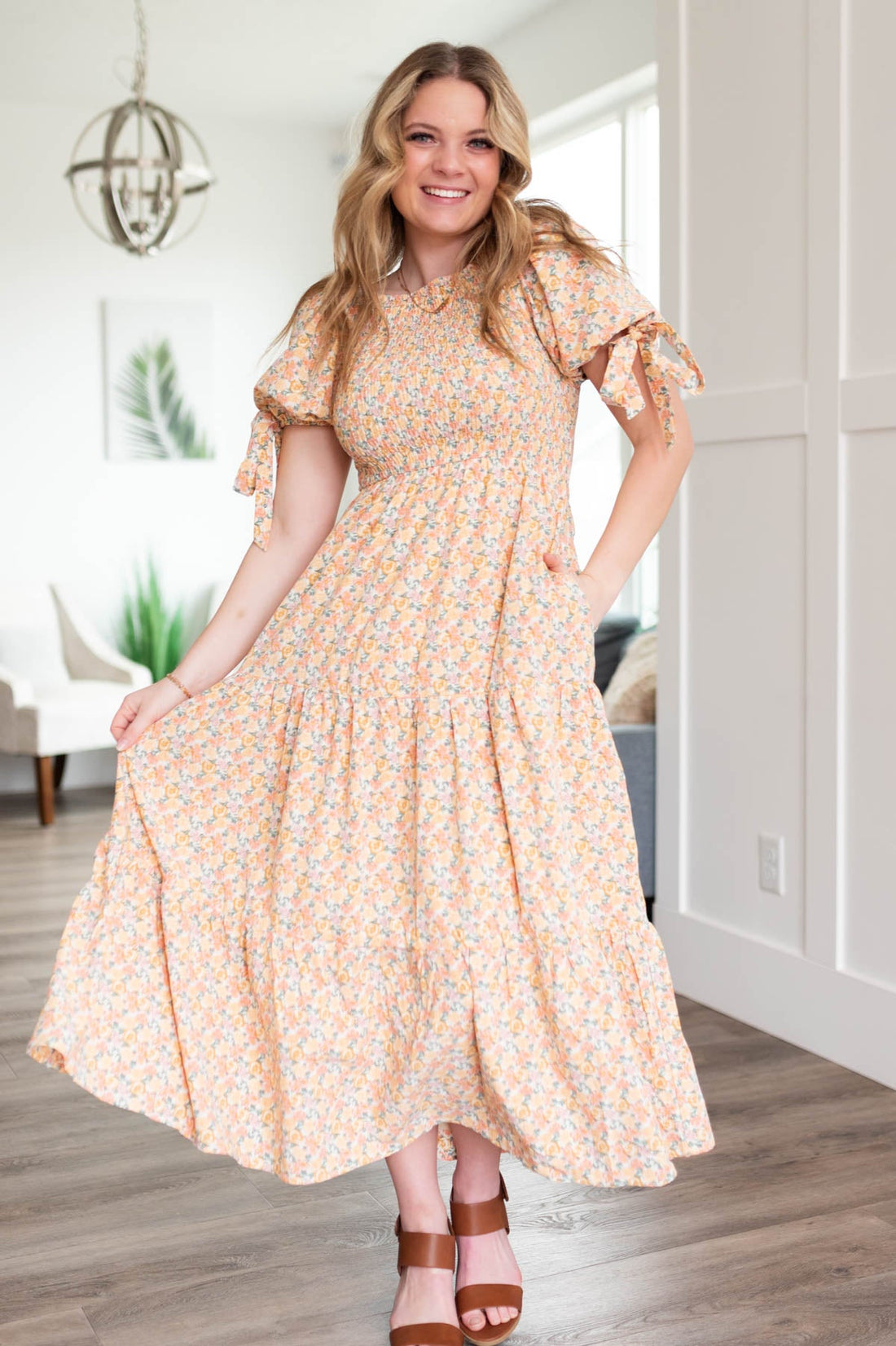 Azalea Peach Floral Dress