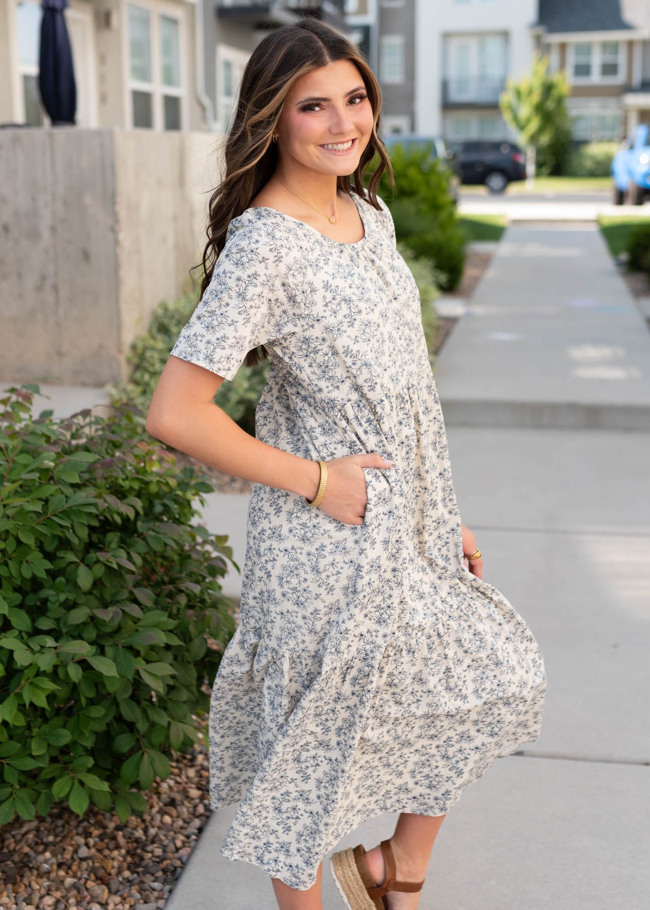 Beatrice Cream Floral Tiered Dress