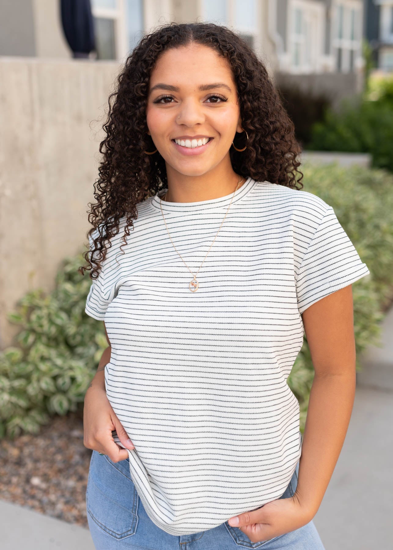 Bethany Black Striped Top
