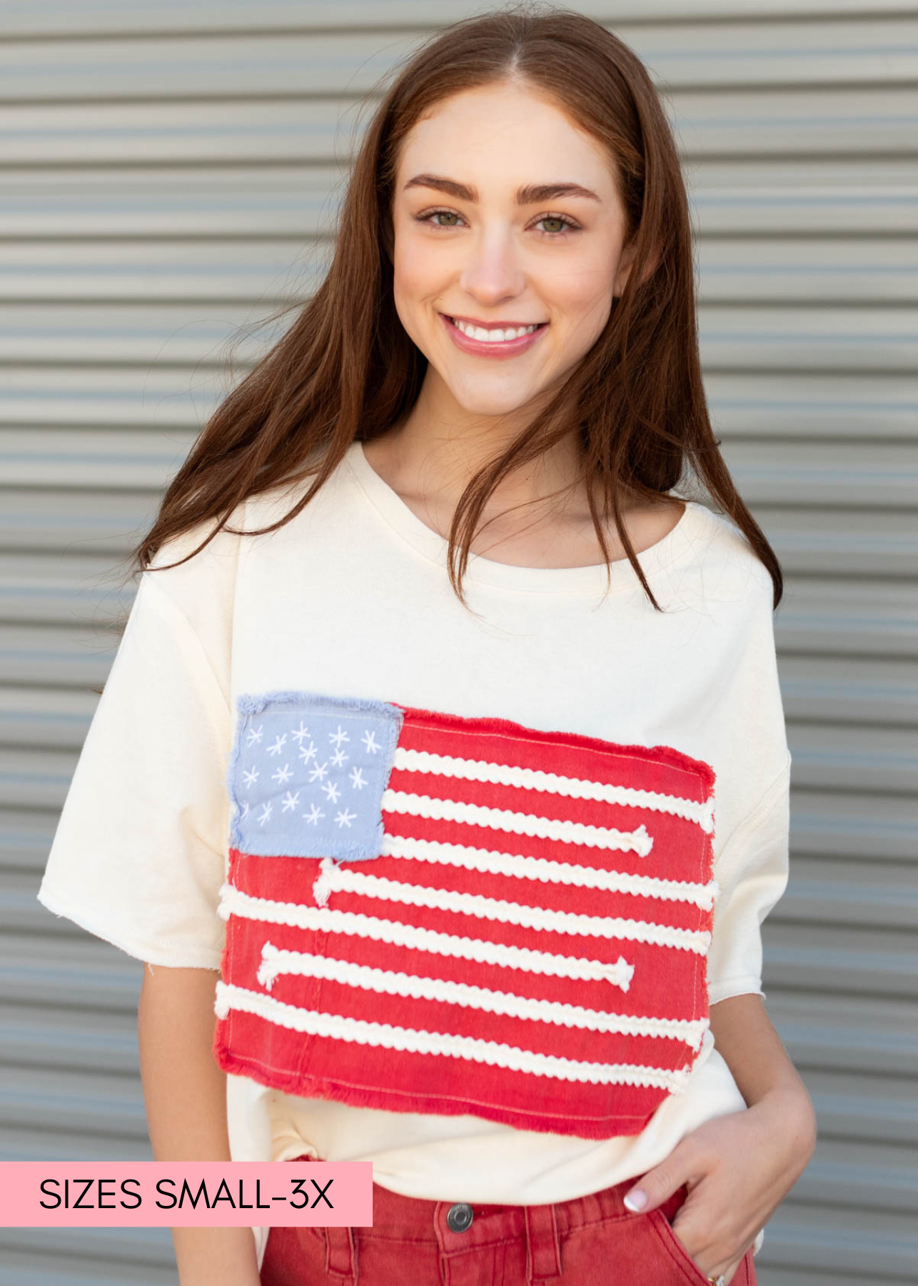Betsy Ivory American Flag Patch Top