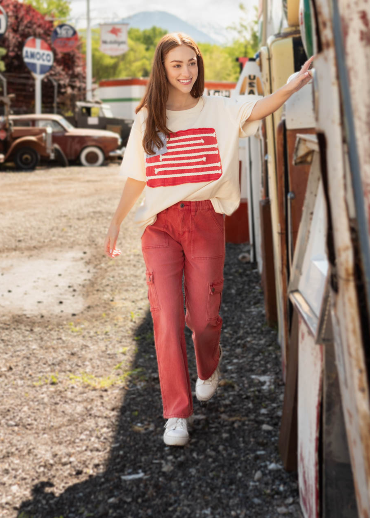 Betsy Ivory American Flag Patch Top
