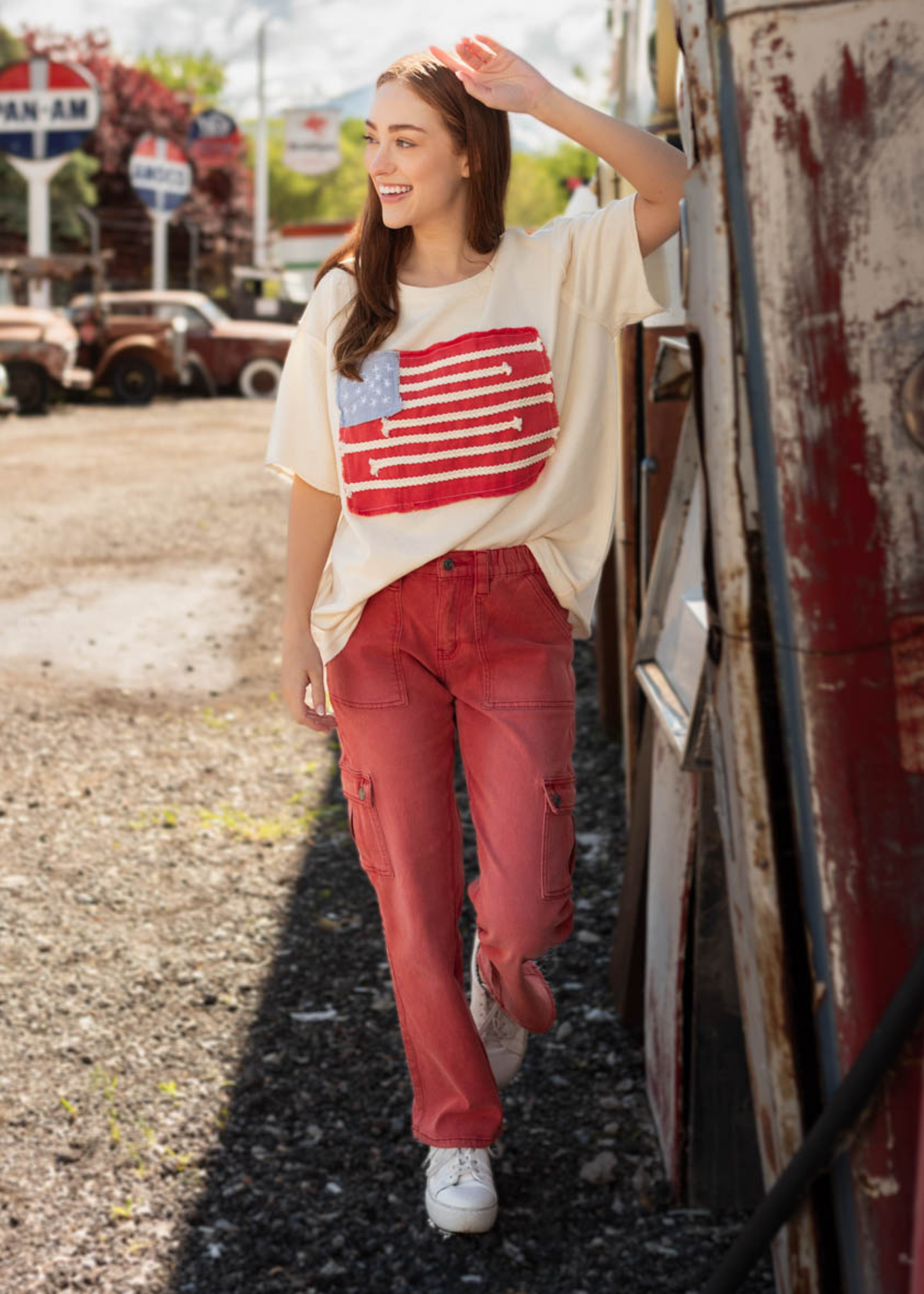 Betsy Ivory American Flag Patch Top