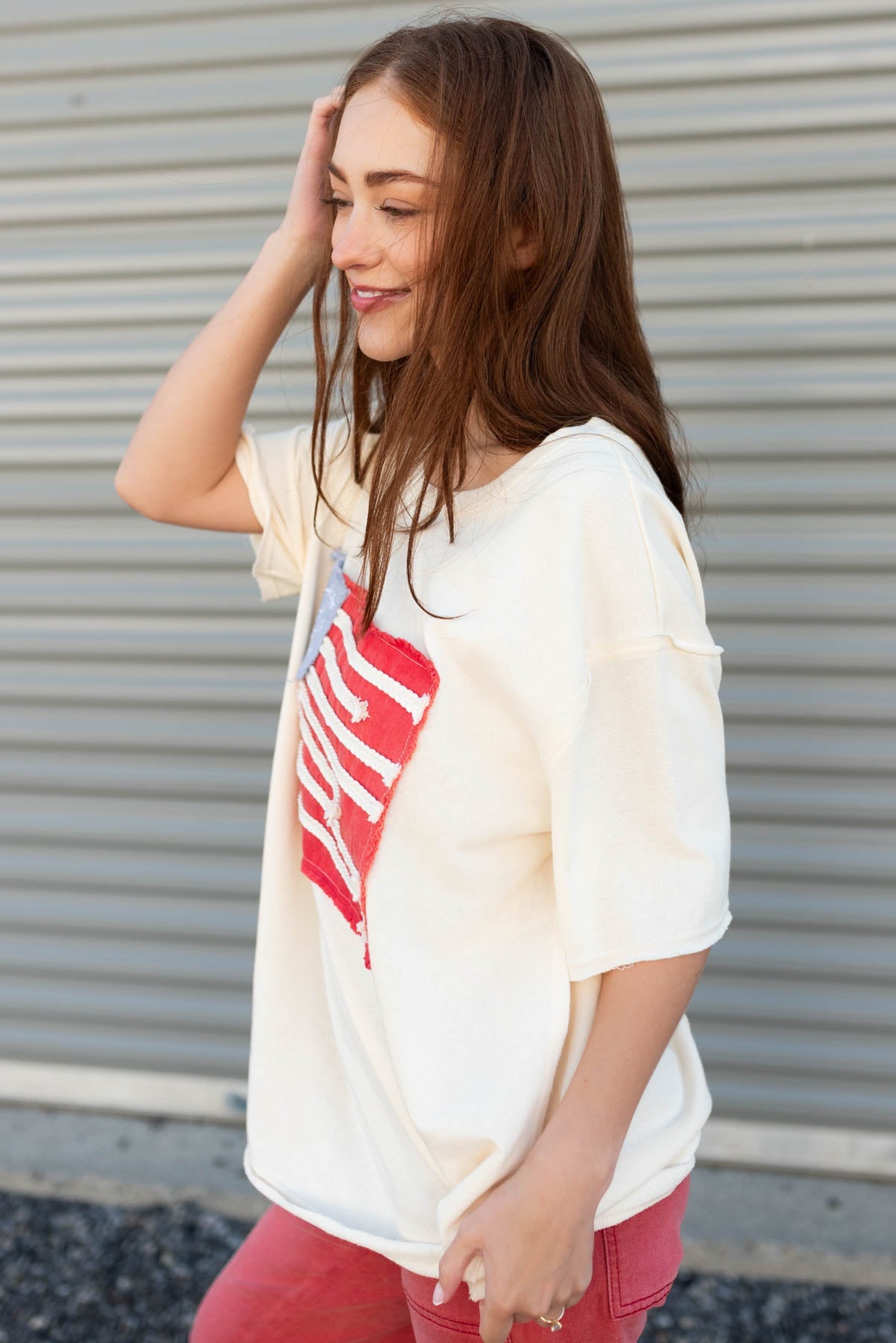 Betsy Ivory American Flag Patch Top