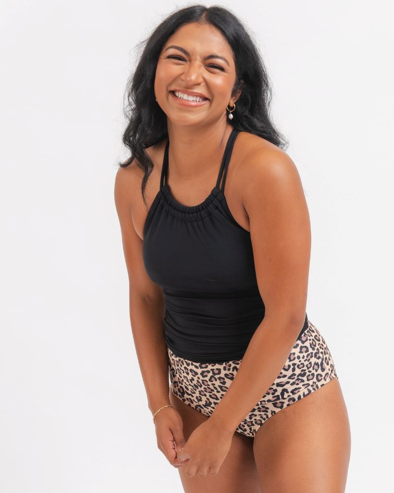 Black Double-Cinch Tankini Top