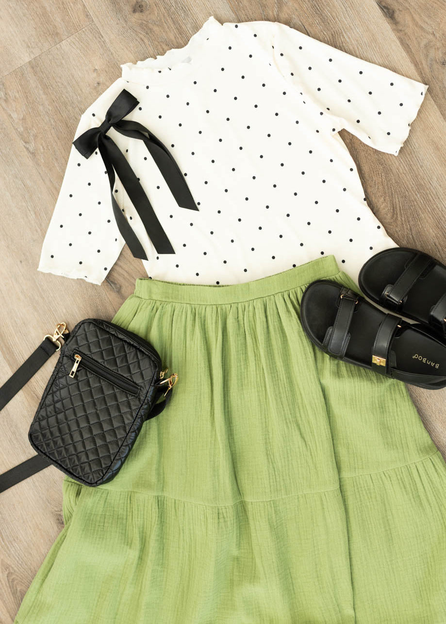 Brendie Cream Polka Dot Ribbed Top