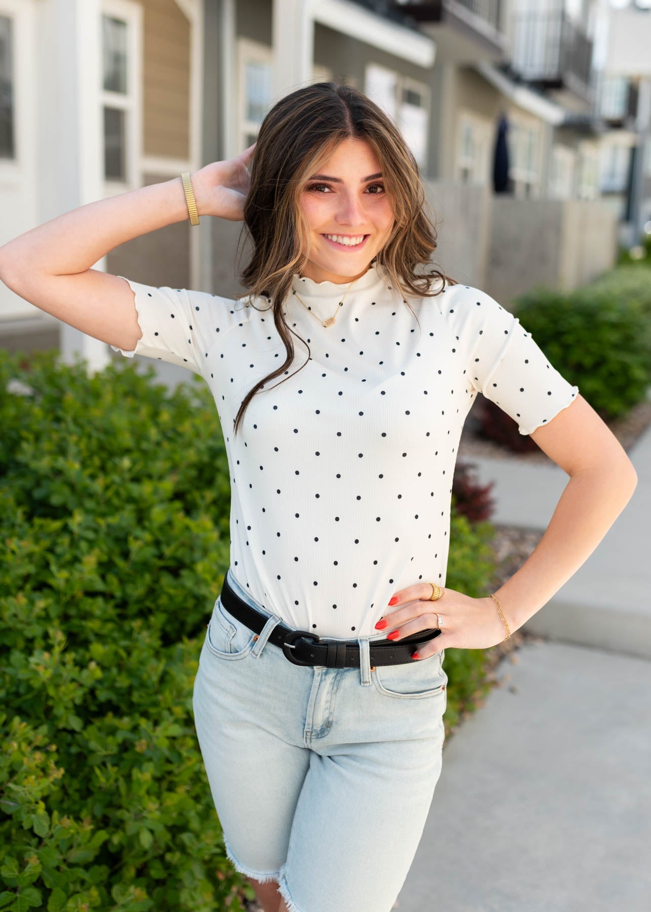 Brendie Cream Polka Dot Ribbed Top