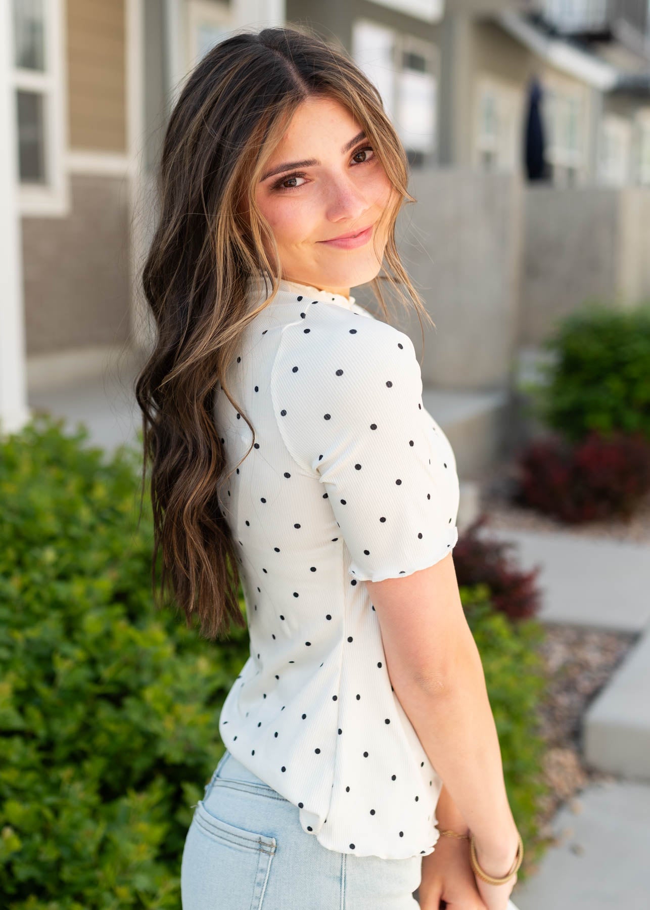 Brendie Cream Polka Dot Ribbed Top