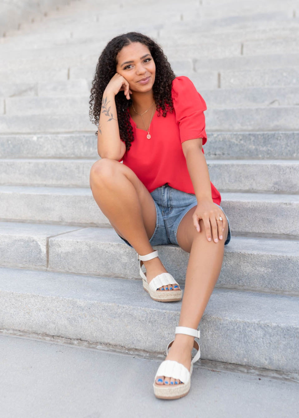Briley Red Puff Sleeve Blouse
