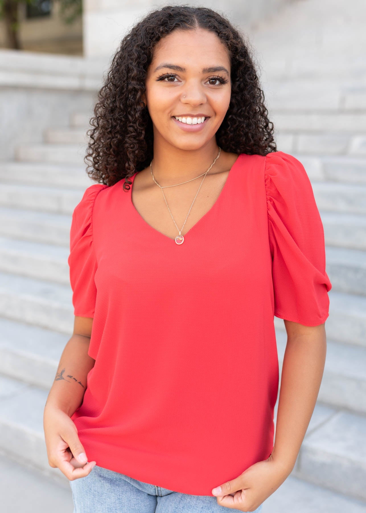 Briley Red Puff Sleeve Blouse