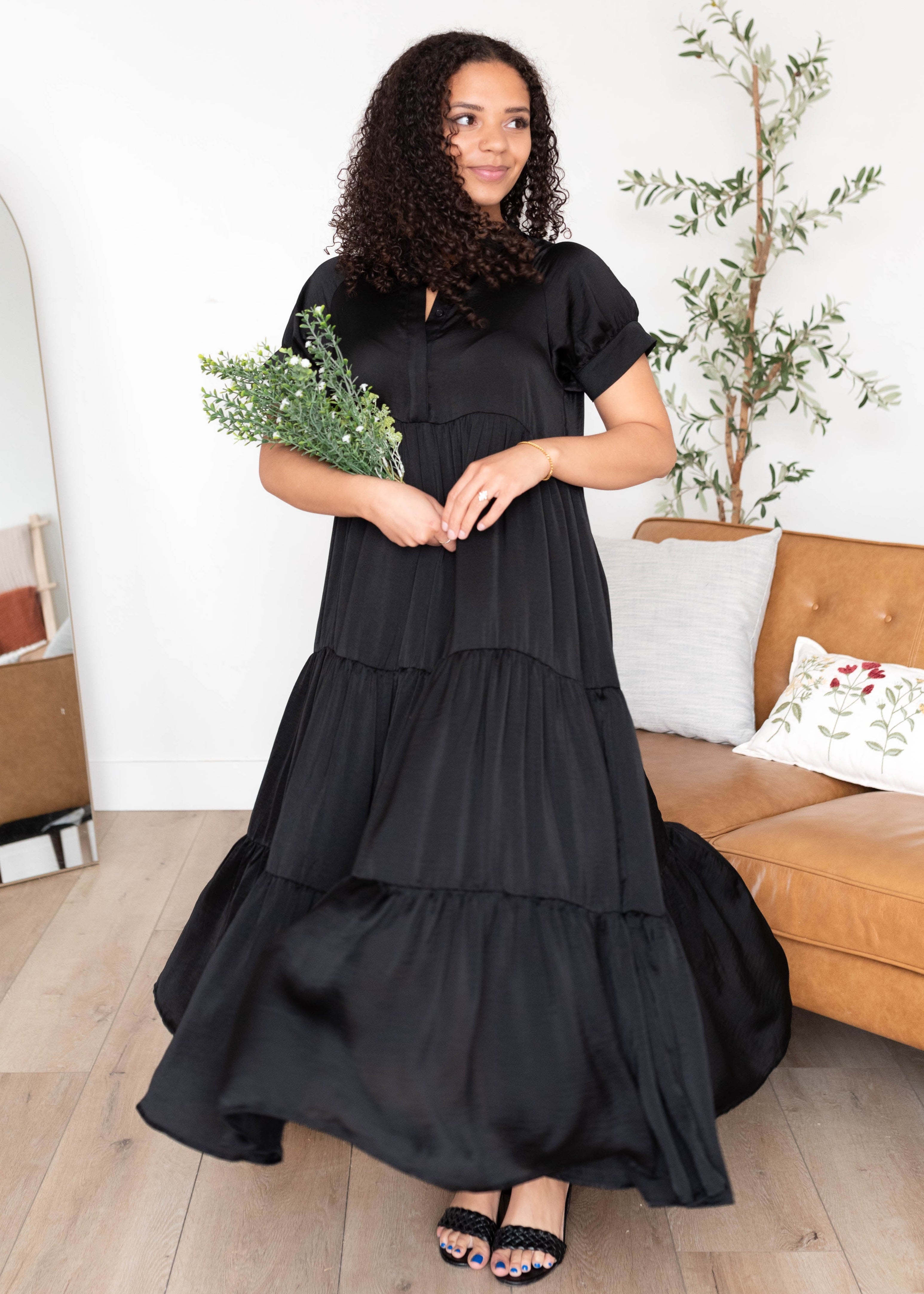 Brinlee Black Satin Dress
