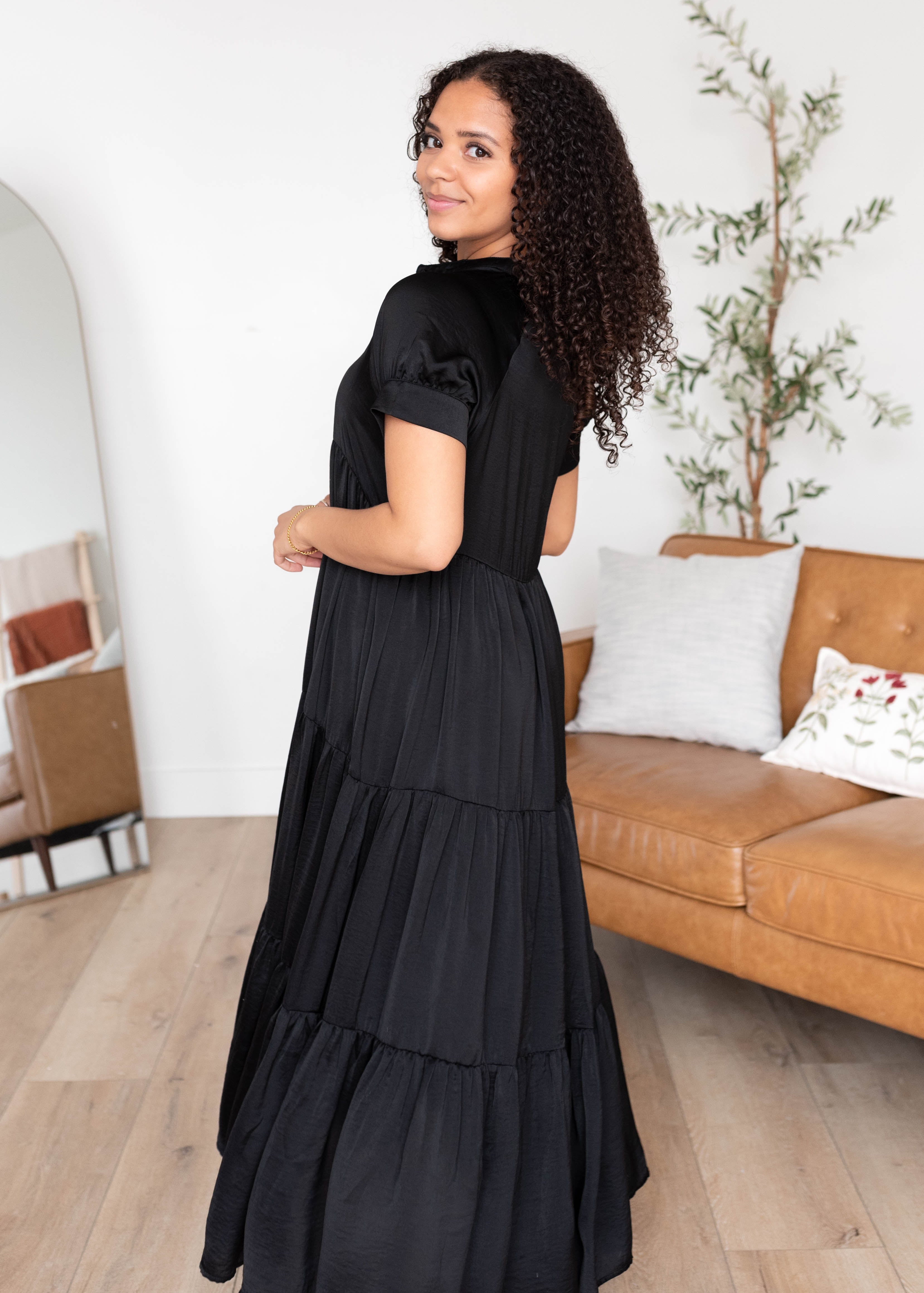 Brinlee Black Satin Dress