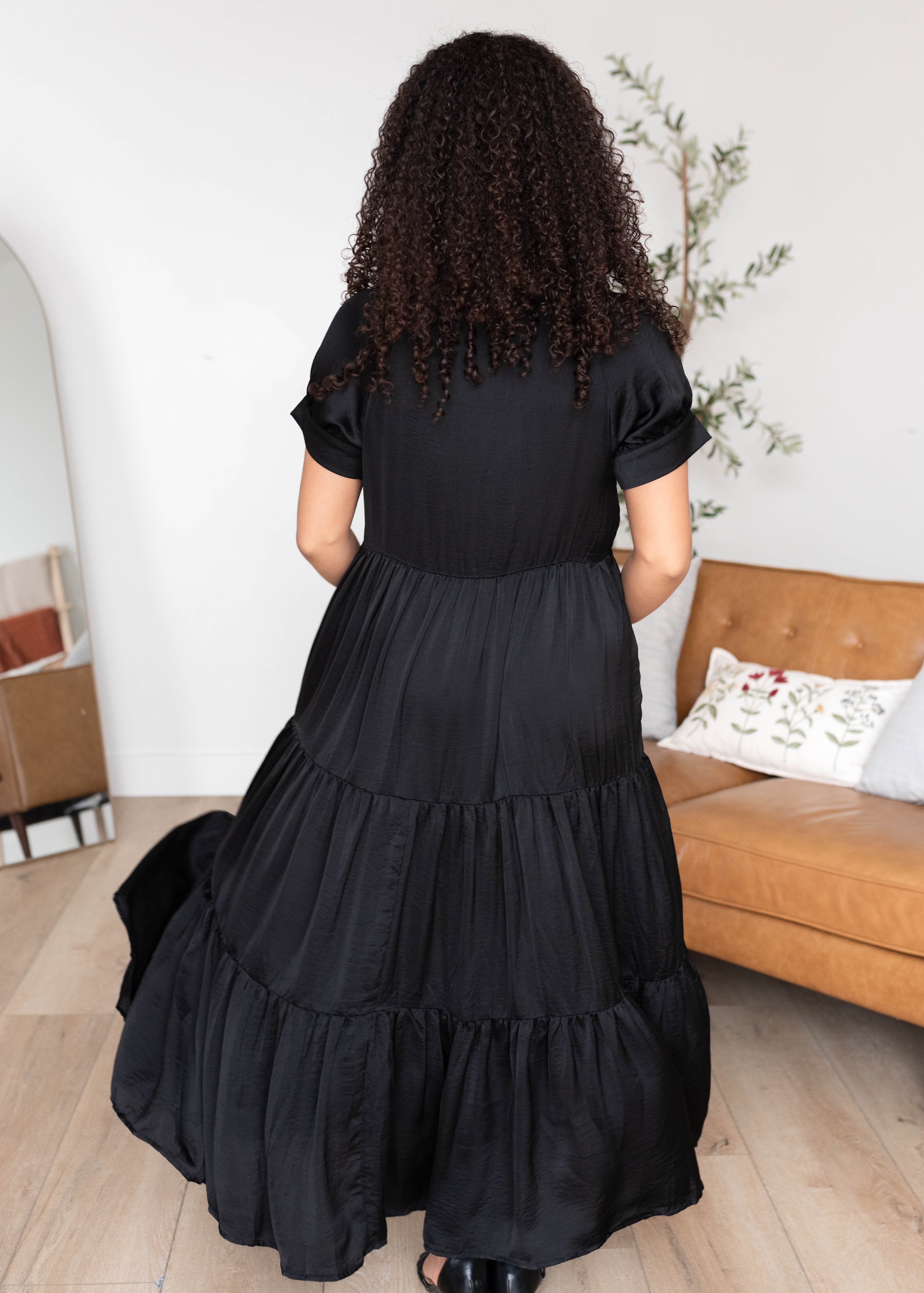 Brinlee Black Satin Dress