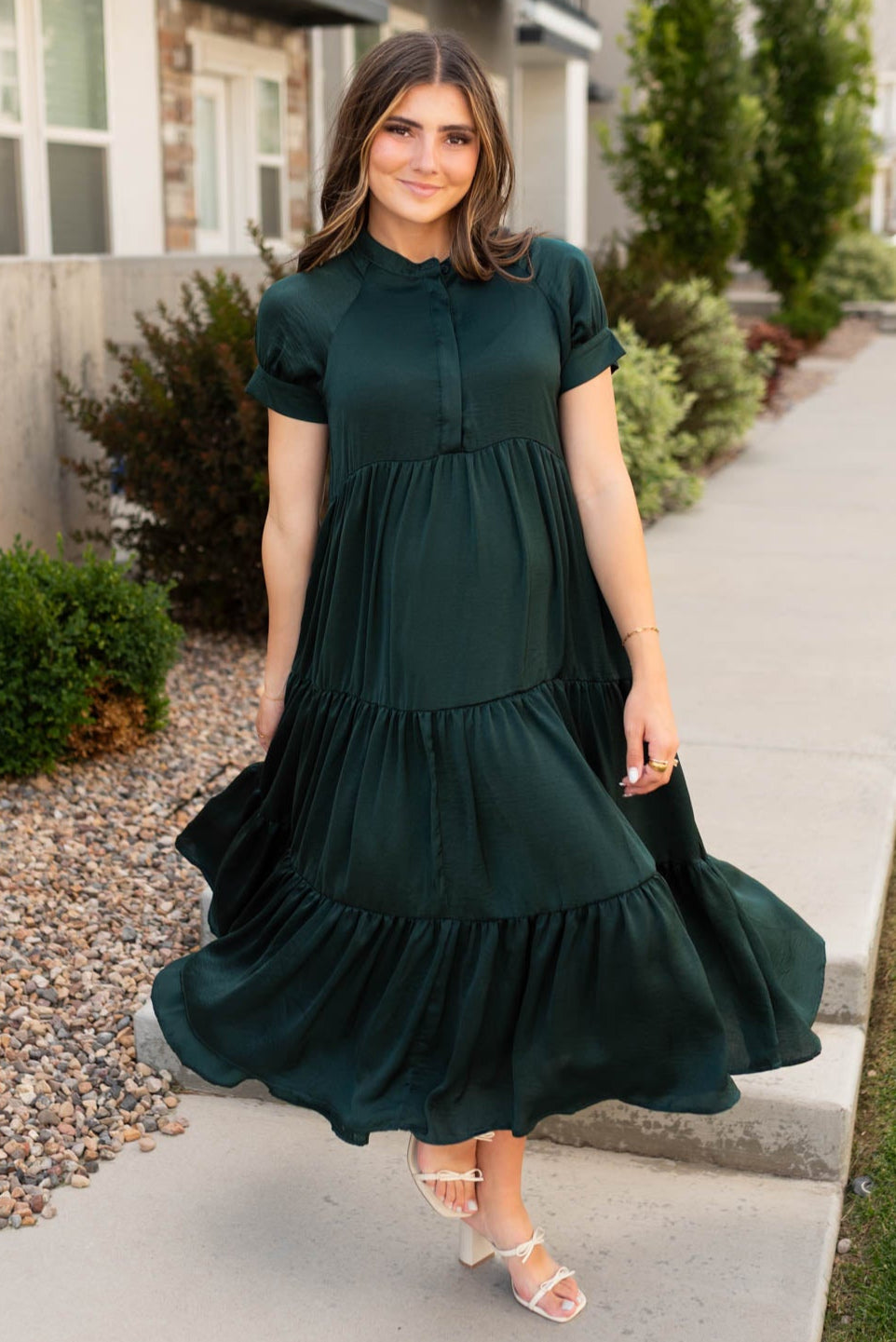 Brinlee Dark Green Satin Dress