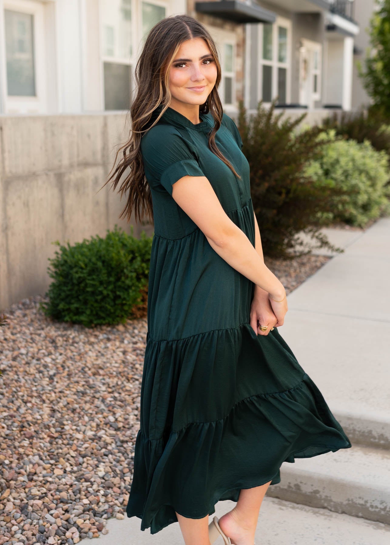 Brinlee Dark Green Satin Dress